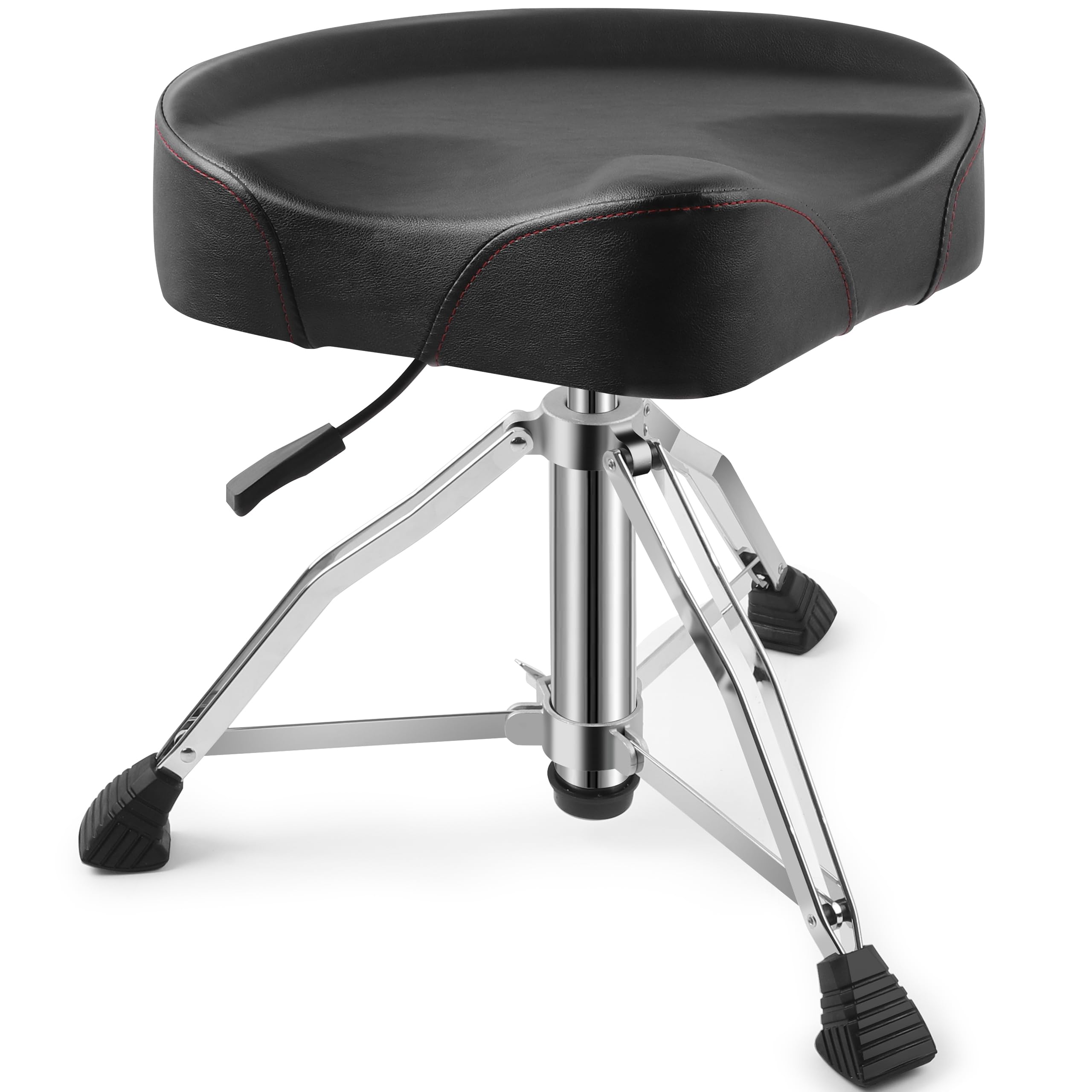 Ramzi Drum Throne - Heavy Duty Adjustable Drum Stool with Airlift Technology, Double Braced Anti-Slip Feet & Motorcycle Style Saddle Seat | Perfect for Drummers, Percussionists & Live Performances