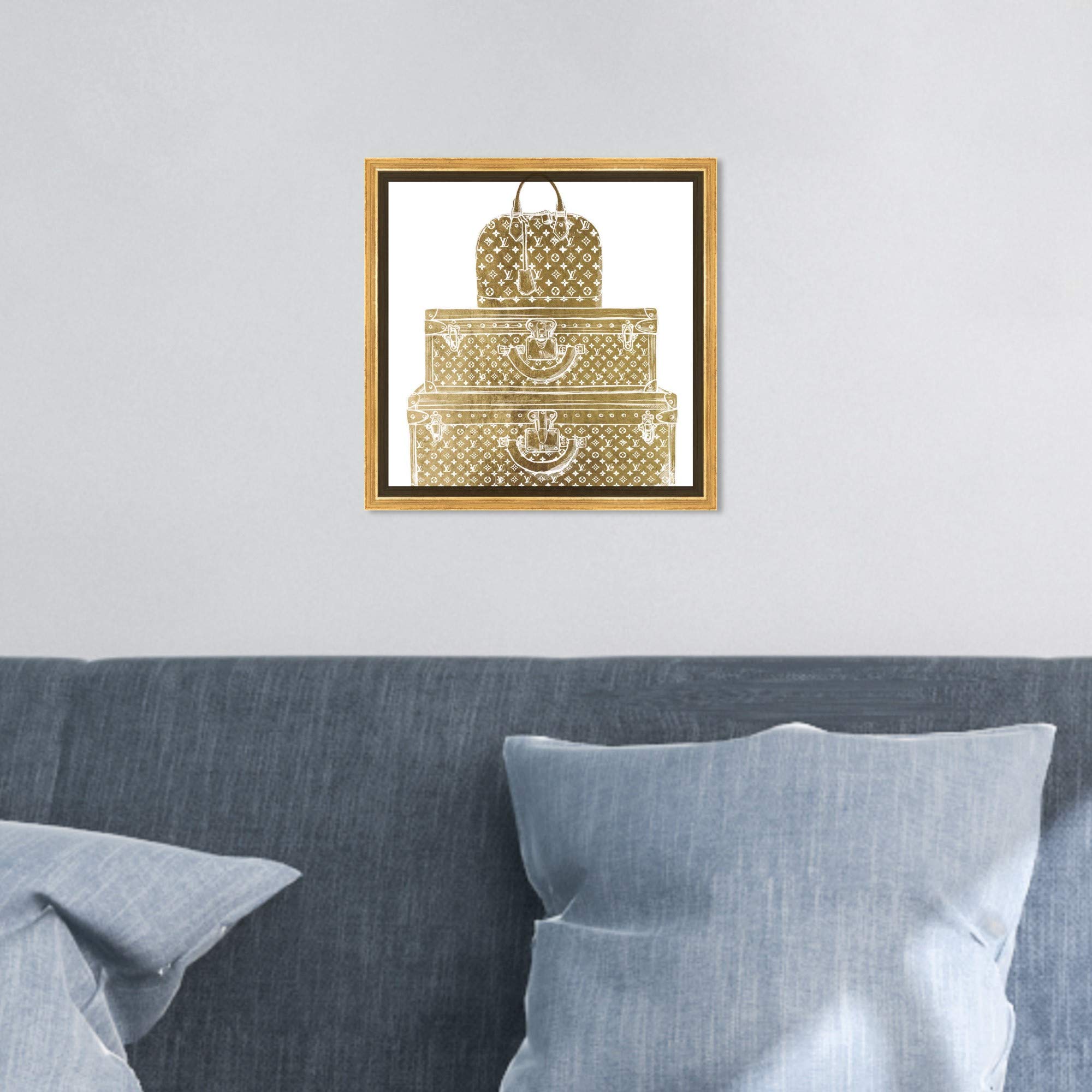 Royal Bag & Luggage Diecut Framed Wall Art Canvas Print - 12x12 Inches Gold & White - Fashion & Glam Home Décor by Oliver Gal Artist Co. - Perfect for Travel Themed Living Room, Bedroom or Office Decor