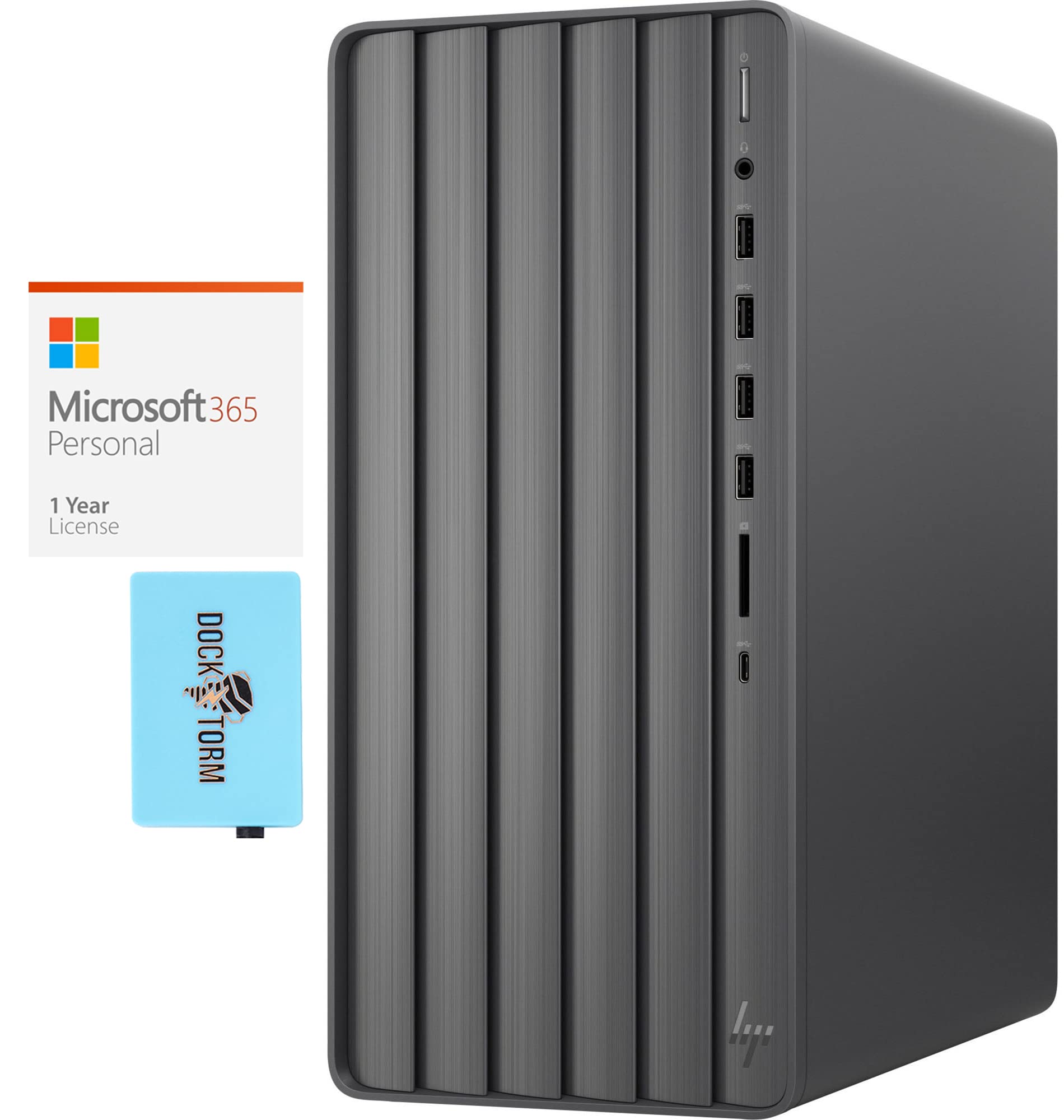 HP Envy TE01-1214 Desktop Computer - Intel i5-10400 6-Core Processor, 8GB RAM, 512GB PCIe SSD + 2TB HDD, Intel UHD 630 Graphics, WiFi, Bluetooth, HDMI, Windows 11 Pro - Includes Microsoft 365 Personal & USB Hub - Perfect for Home Office, Business, Gaming & Multimedia