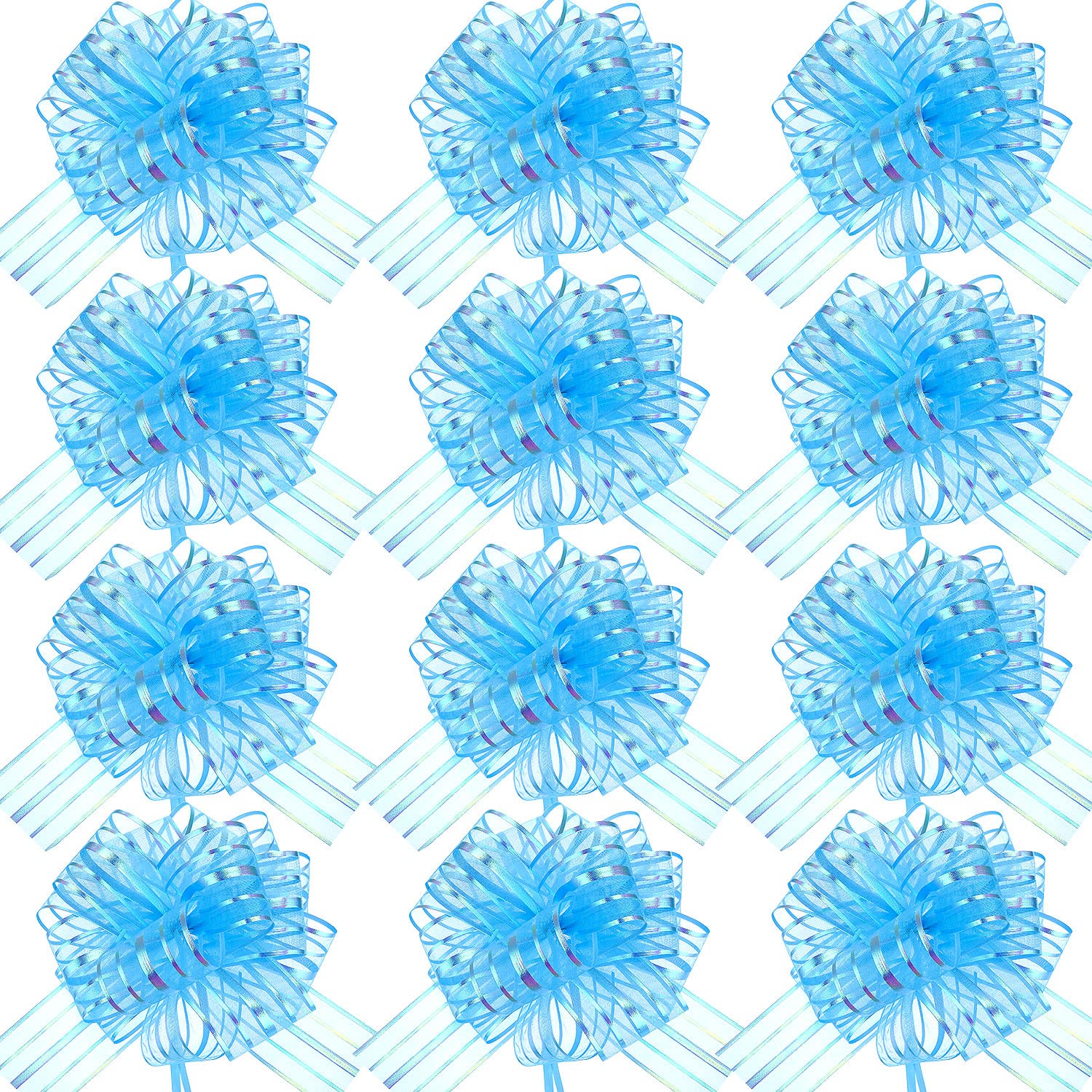 12-Piece Large Pull Bow Gift Wrapping Ribbons - 8 Inch Light Blue Decorative Bows for Presents, Wedding Decorations, Gift Baskets & Flower Arrangements - Perfect for Birthday Gifts, Christmas Packages & Party Decor