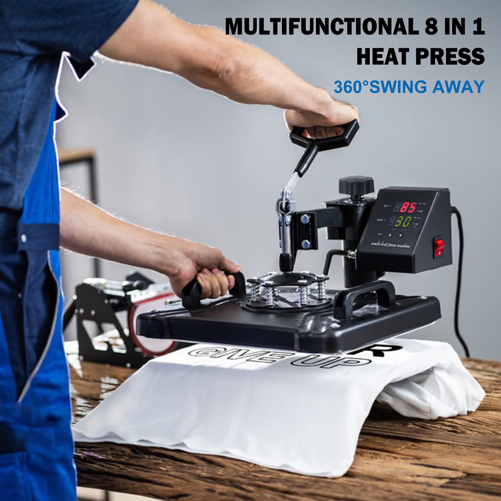 8 in 1 Heat Press Machine 12x15 inch - Combo Swing Away T-Shirt Press Machine for Sublimation Transfers on Shirts, Hats, Mugs & Plates | Perfect for DIY Crafts, Custom Apparel & Small Business Printing