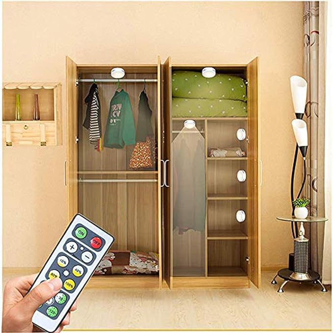 Starxing Puck Lights - Battery Operated LED Under Cabinet Lighting with Remote Control, Wireless Dimmable Closet Lights (Natural White, 6 Pack) - Perfect for Kitchen, Bathroom, Wardrobe & Home Decoration