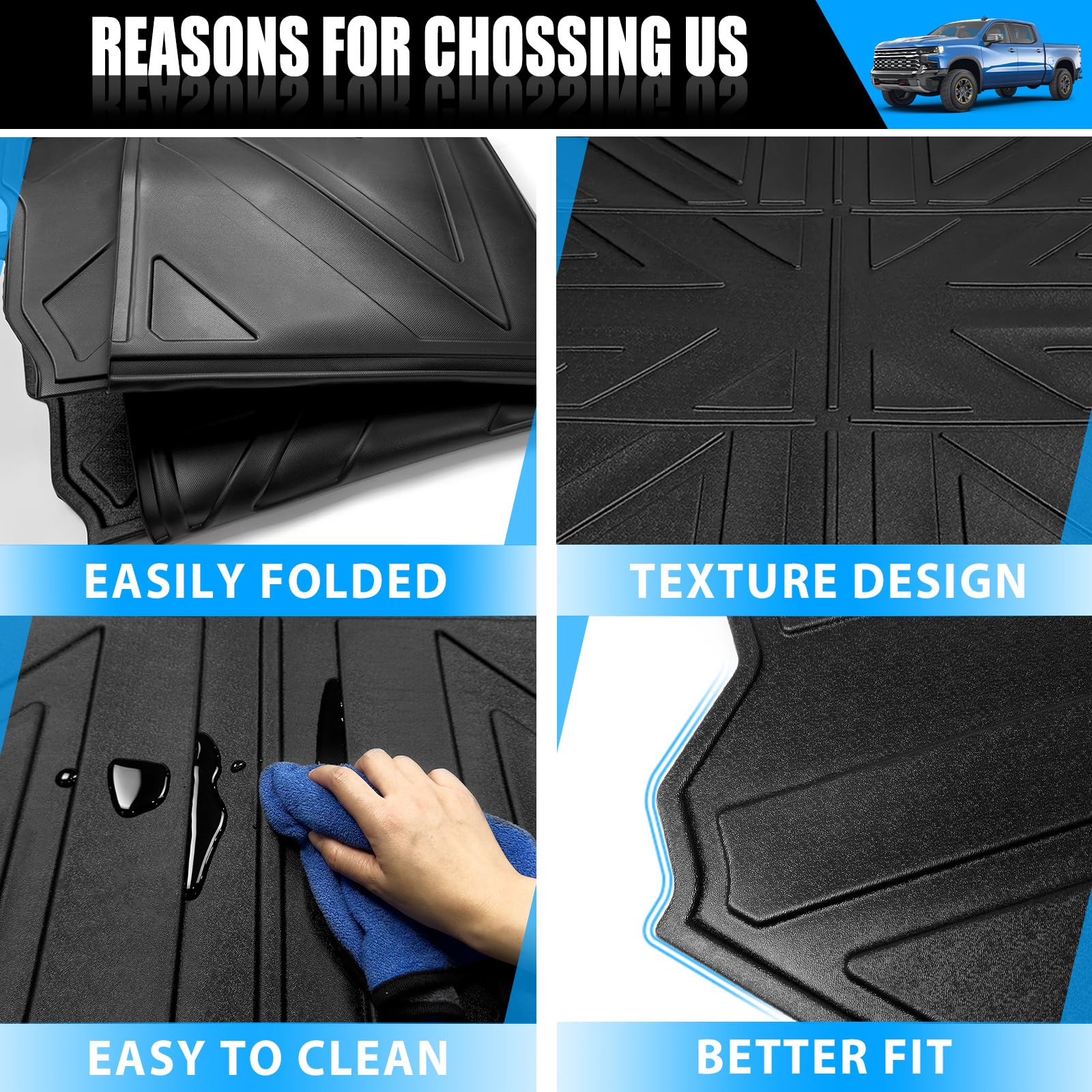 Heavy Duty Truck Bed Mat 5.8FT for 2007-2018 Chevy Silverado & GMC Sierra 1500 - All Weather TPE Bed Liner Accessories | Durable Protection for Hauling, Camping & Work Trucks