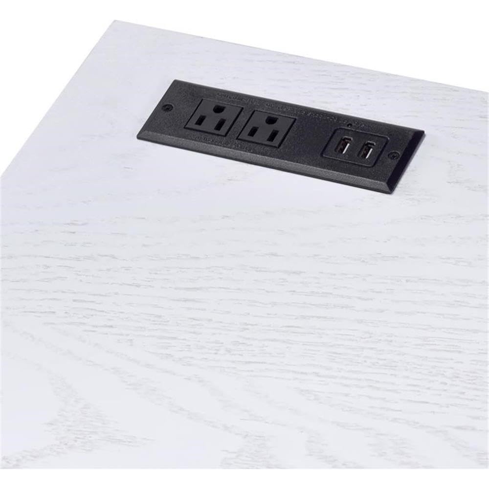 Modern White Metal Writing Desk with USB Port - Sleek Contemporary Home Office Desk for Work & Study | Perfect for Small Spaces, Apartments & Dorm Rooms