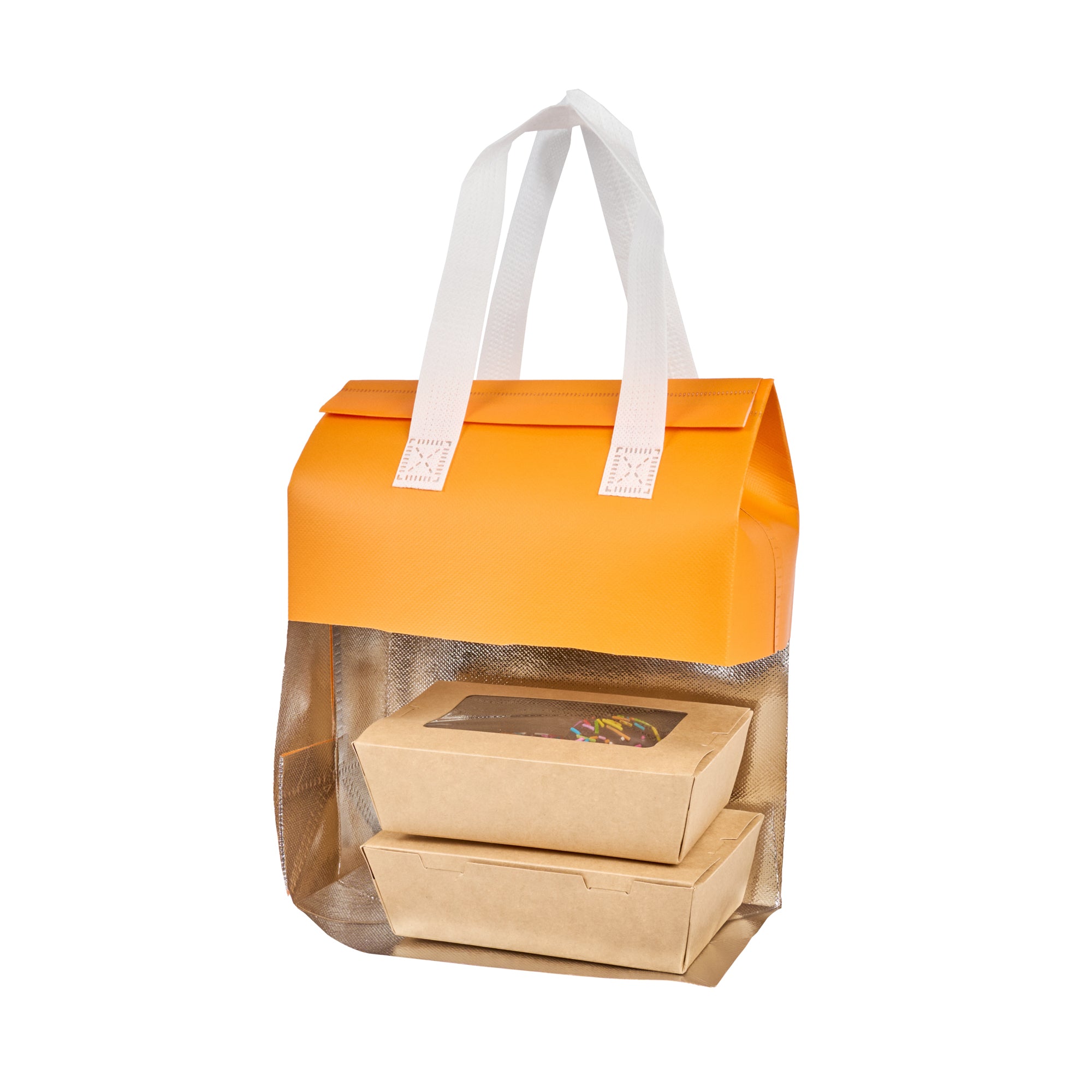 Orange Insulated Take Out Bags - Tamper Evident Food Delivery Bags (8.25