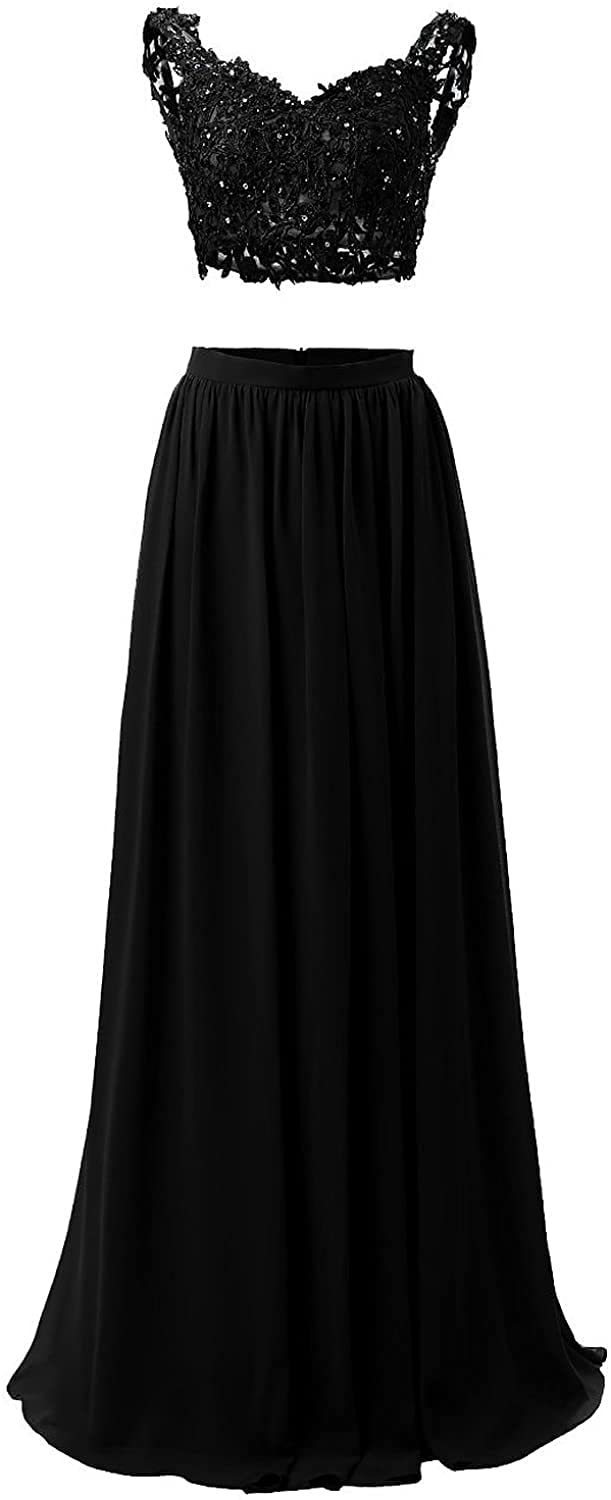 Elegant 2-Piece Prom Dress with Long Lace Ball Gown & Beaded Chiffon Evening Gown - Perfect for Homecoming, Formal Dances & Special Occasions