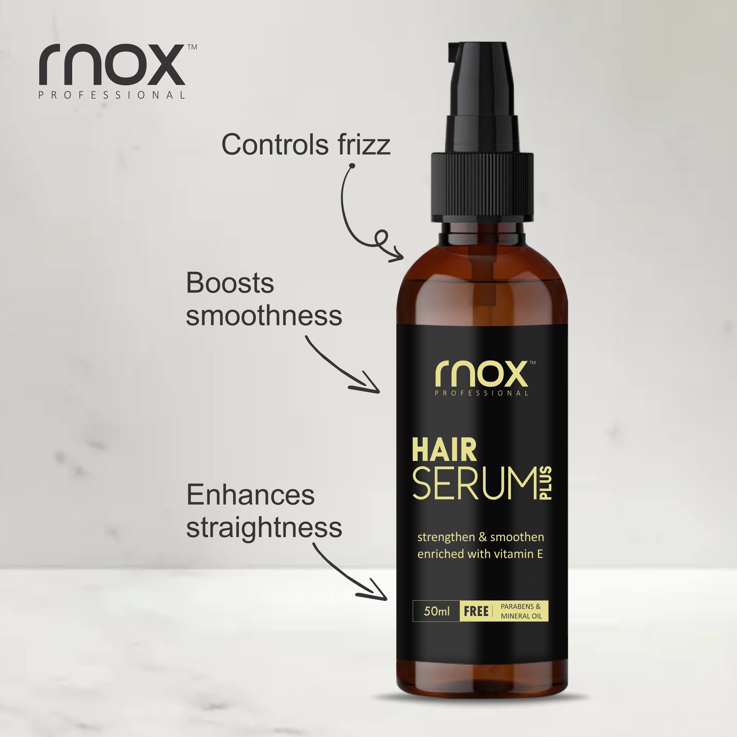 Rnox Hair Serum for Stronger, Smoother Hair - Vitamin E & Hyaluronic Acid Treatment for Frizz Control & Shine | Hair Softening Serum for Daily Use at Home, Salon or Travel