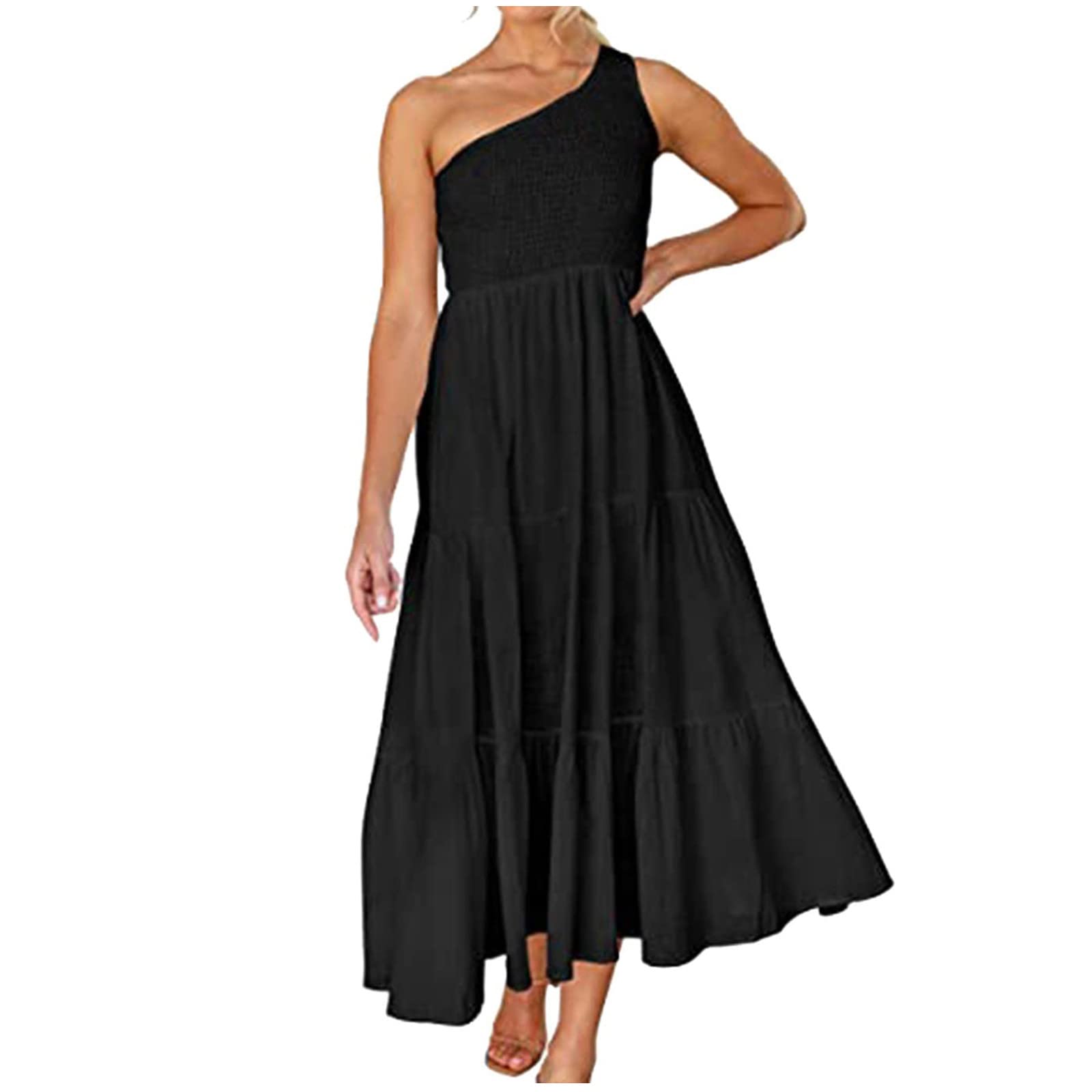 JURANMO Women's Sexy One Shoulder Maxi Dress - Floral Print Summer Beach Dress, Casual Long Boho Dress for Vacation, Party & Date Night