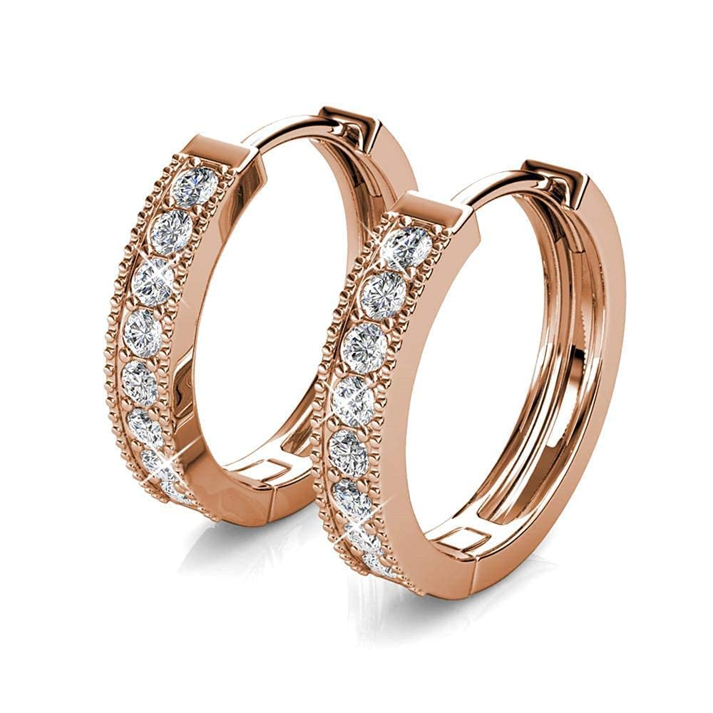 Cate & Chloe Lydia 18K White Gold Hoop Earrings with Swarovski Crystals - Elegant Silver Hoop Earrings for Women - Sparkling Round Hoops for Everyday Wear & Special Occasions