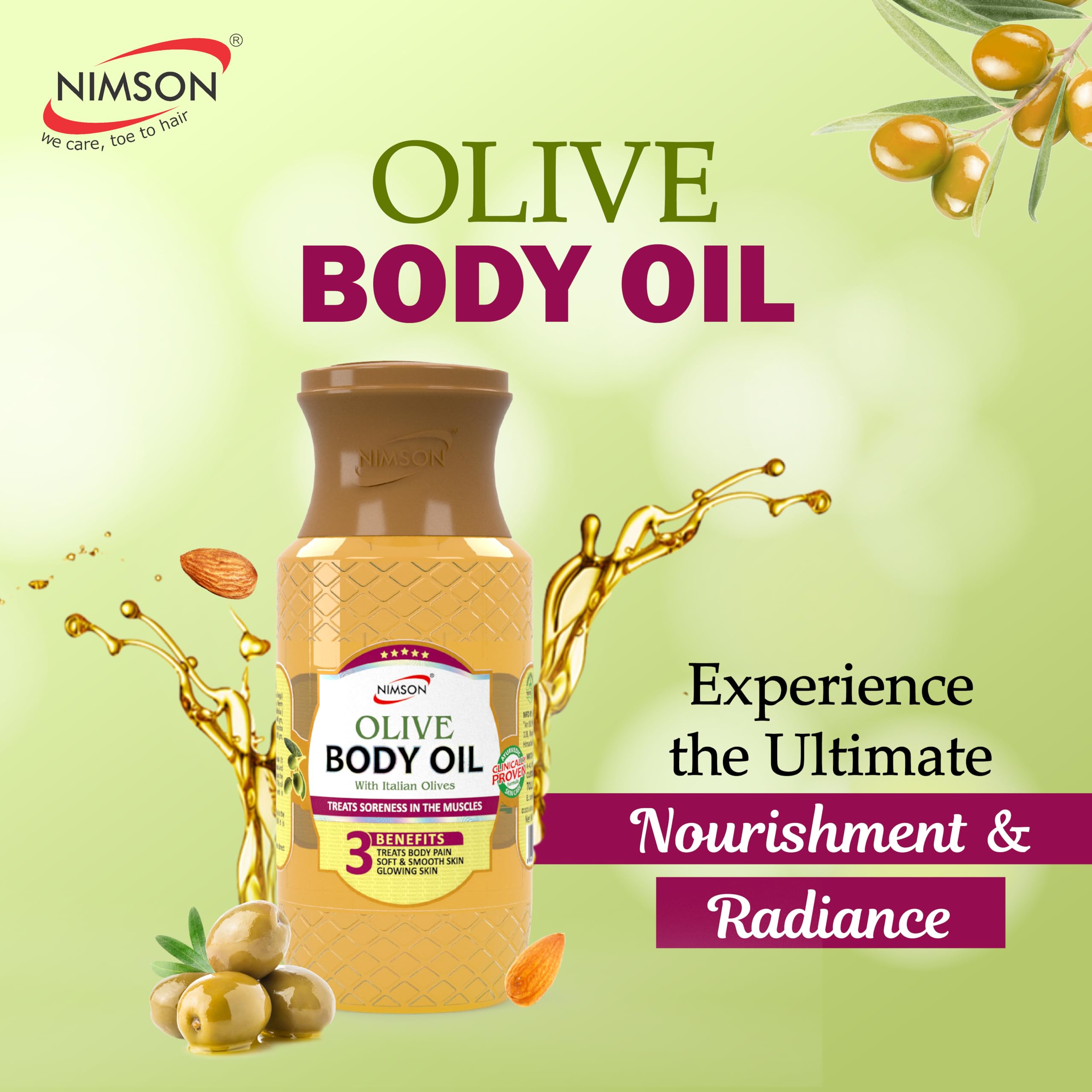 Nimson Olive Body Oil - Deep Moisturizing & Soothing Relief with Italian Olives | Hydrating Formula for Dry Skin & Radiant Glow | Ethically Sourced 200ml | Perfect for Daily Skincare & Spa Treatments