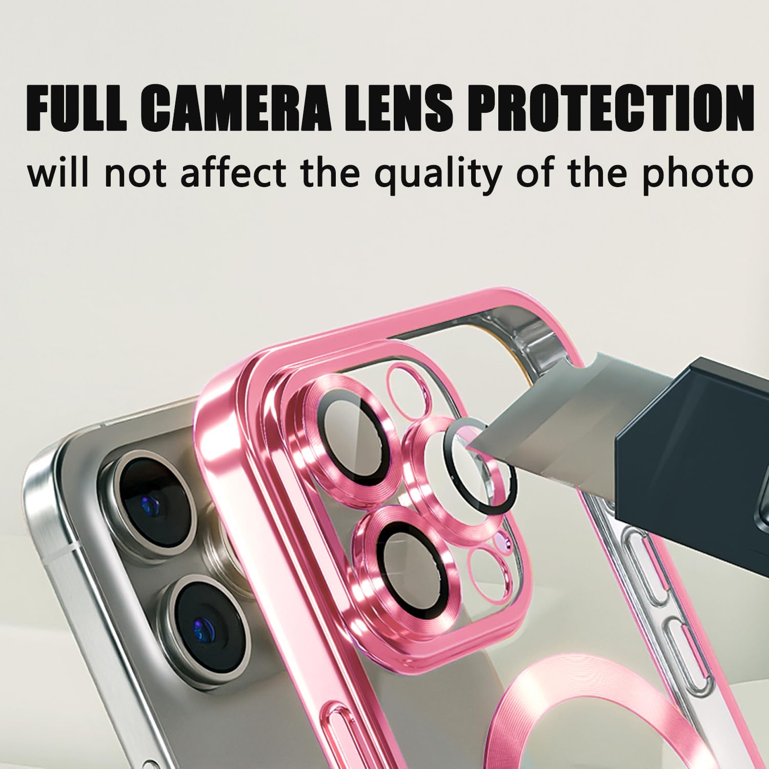 **iPhone 15 Pro Max MagSafe Case with Camera Lens Protector – Clear Magnetic Full Protection Cover, Anti-Scratch & Elegant Pink Design | Perfect for Everyday Use, Travel & Wireless Charging**