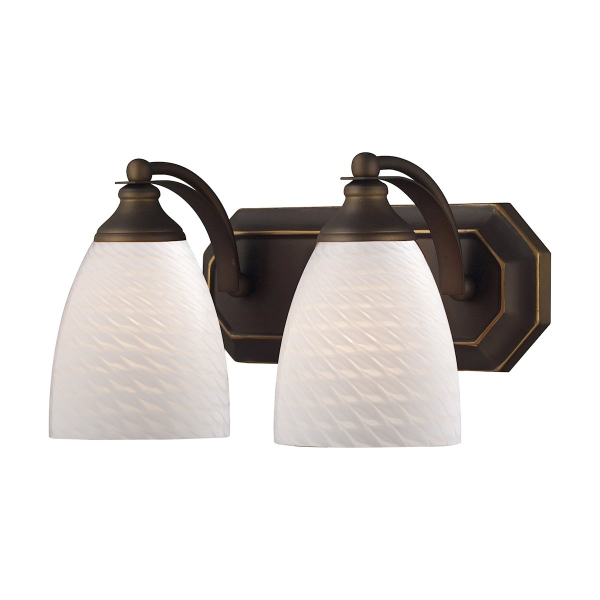 Aged Bronze Mix-N-Match Vanity 2-Light Wall Sconce with White Swirl Glass Shades - Perfect for Bathroom, Bedroom, and Hallway Lighting Décor