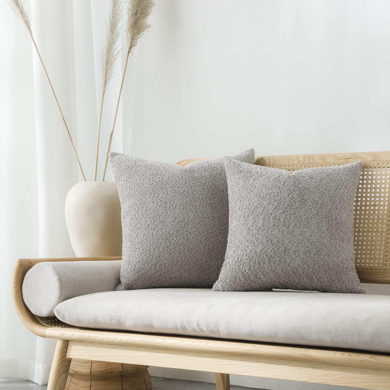 Farmhouse Textured Throw Pillow Covers 18x18 - Rustic Decorative Pillows for Bed, Couch & Living Room - Neutral Accent Cushion Cases Set of 2 in Warm Grey - Perfect for Cozy Home Decor and Farmhouse Style Interiors