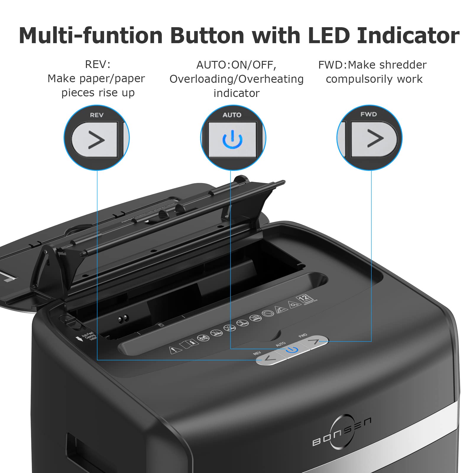 BONSEN 120-Sheet Auto Feed Paper Shredder - Micro Cut Office Shredder with 6 Gallon Bin, High Security P-4 Level for Home & Business Use | Perfect for Confidential Document Destruction & Small Office Organization (Model S3110)