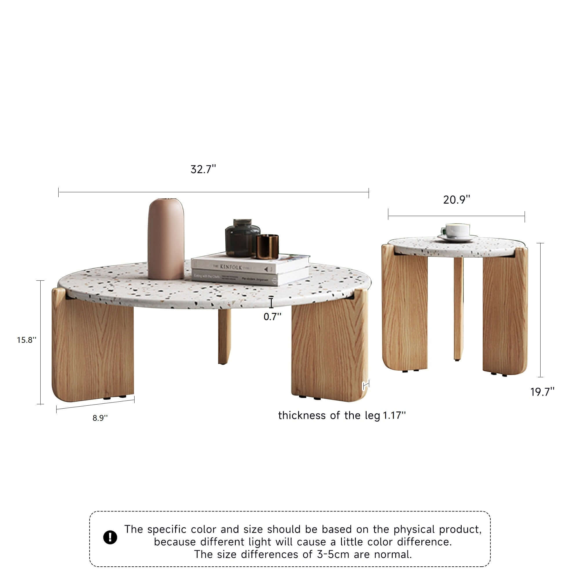 Modern Creative Terrazzo End Table & Coffee Side Table Set - Stylish Living Room Furniture for Small Spaces, Bedroom Accent Table, Home Decor