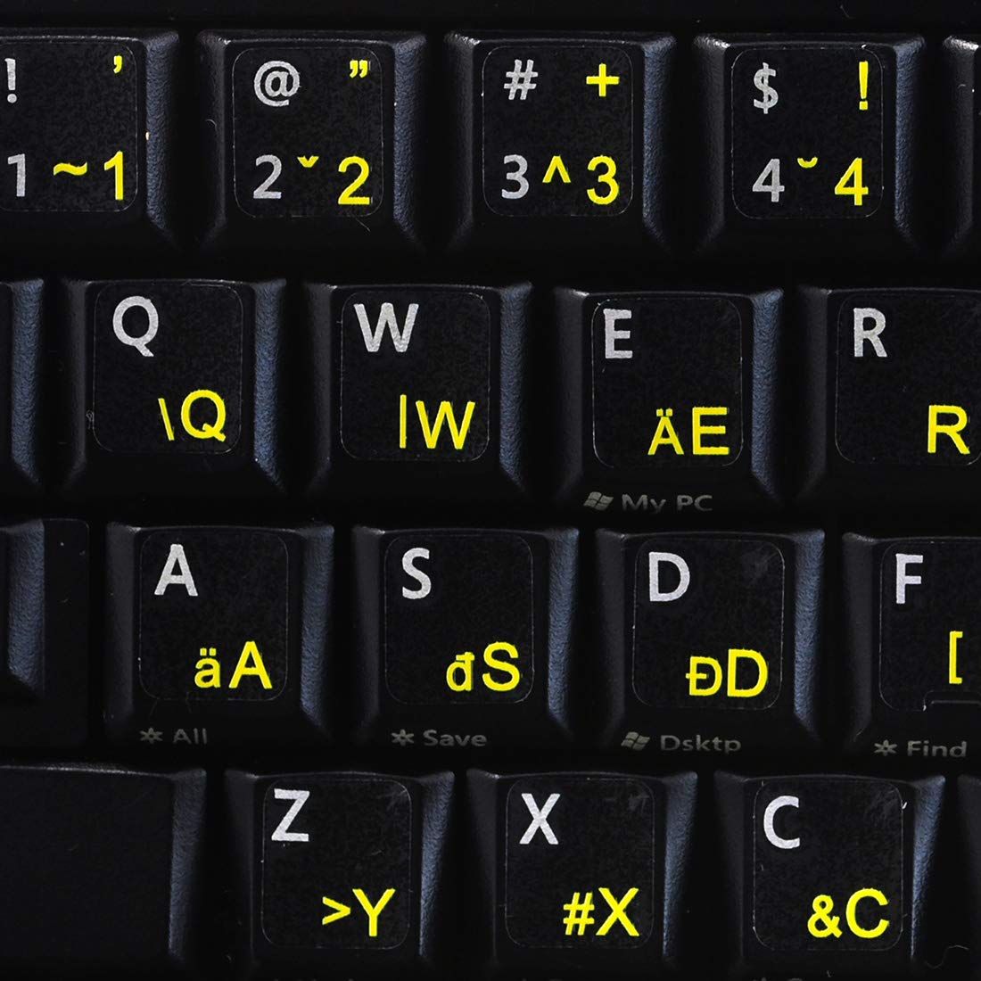 Hungarian Keyboard Labels - Transparent Background with Blue, Red or Yellow Lettering (Yellow) | Compatible with Mechanical & Membrane Keyboards | Perfect for Typing, Gaming & Office Use
