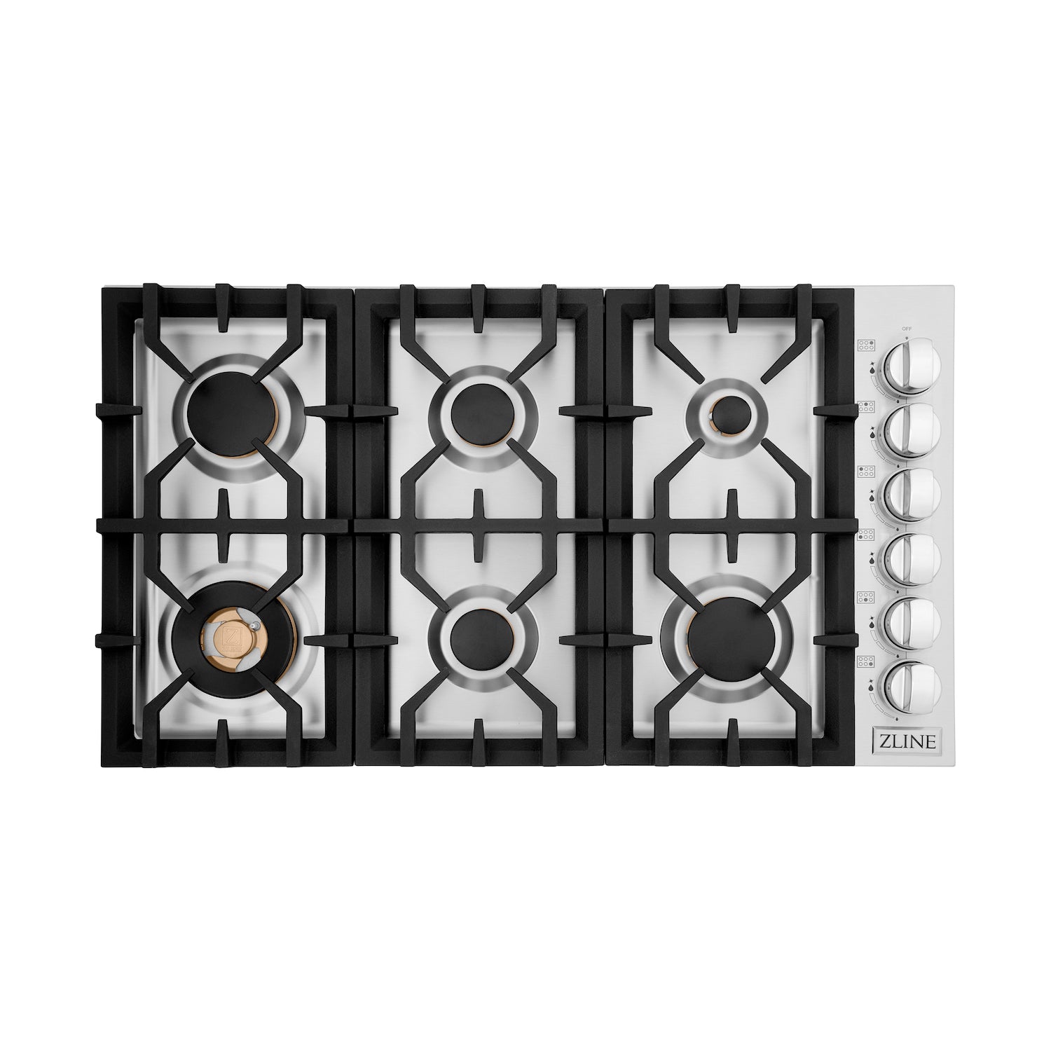 ZLINE 36 Inch Professional Gas Cooktop with 6 Brass Burners - RC BR 36 - Ideal for Home Kitchens & Commercial Cooking
