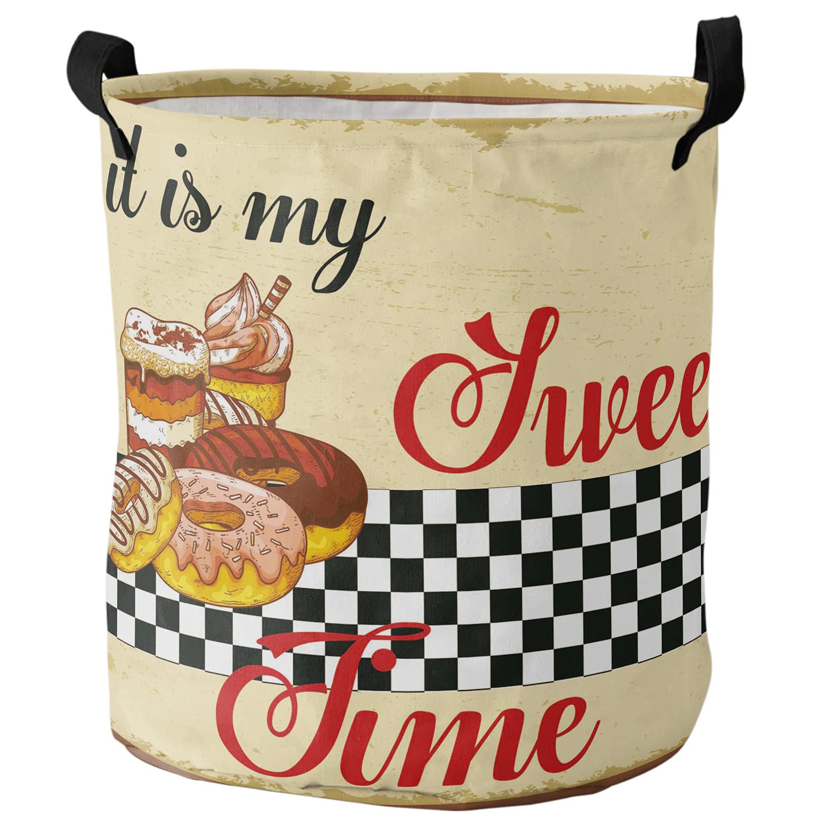 Vintage Collapsible Waterproof Laundry Hamper with Handle - Buffalo Lattice Design Dirty Clothes Basket for Bathroom & Bedroom - Retro Storage Bag for Laundry, Bread, Coffee & Food Items - Perfect for Small Spaces, Dorm Rooms & RV Living