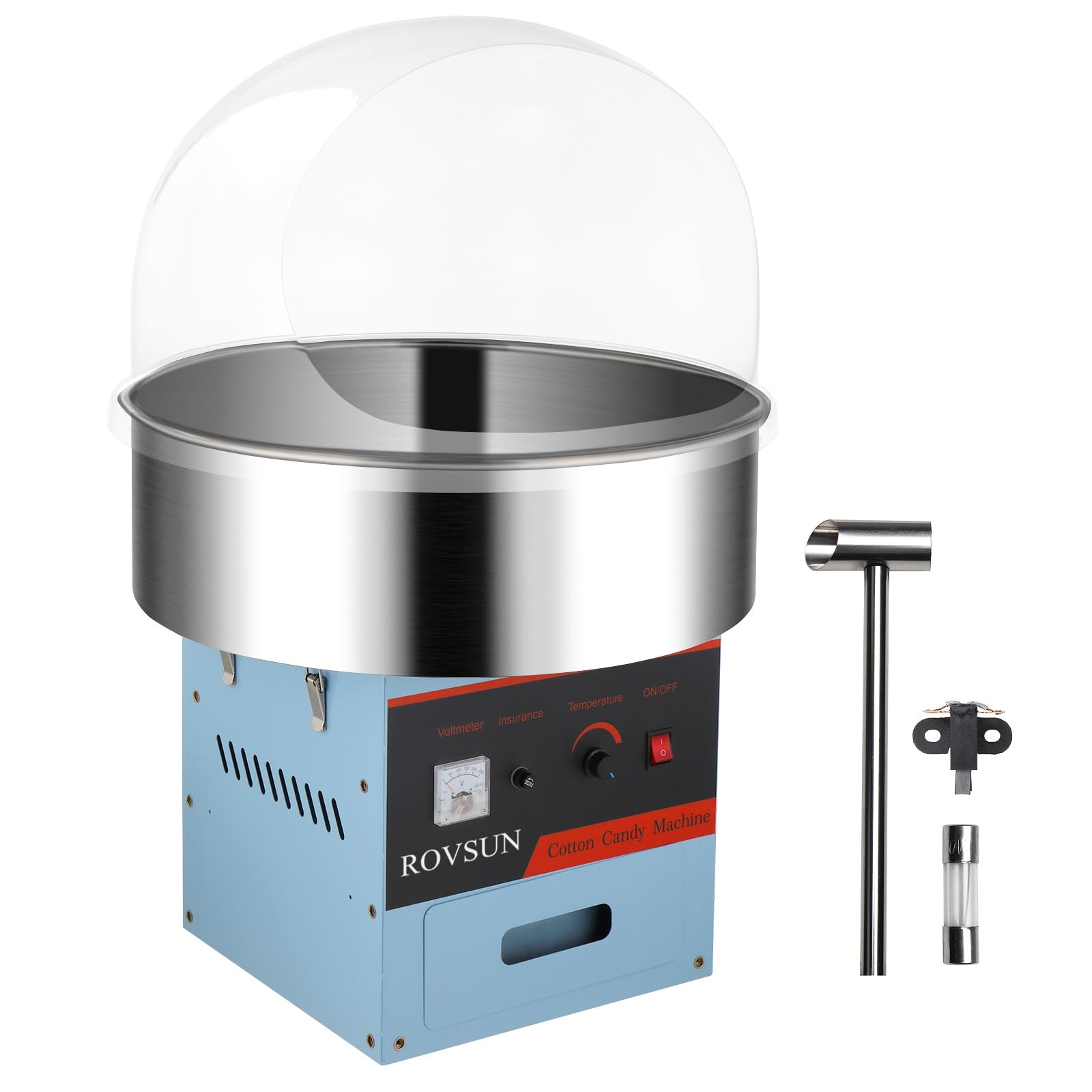 ROVSUN 21 Inch Commercial Cotton Candy Machine - Electric Candy Floss Maker with Stainless Steel Bowl, Cover, Sugar Scoop & Storage Drawer - Perfect for Parties, Carnivals, Fairs & Home Use (Blue)