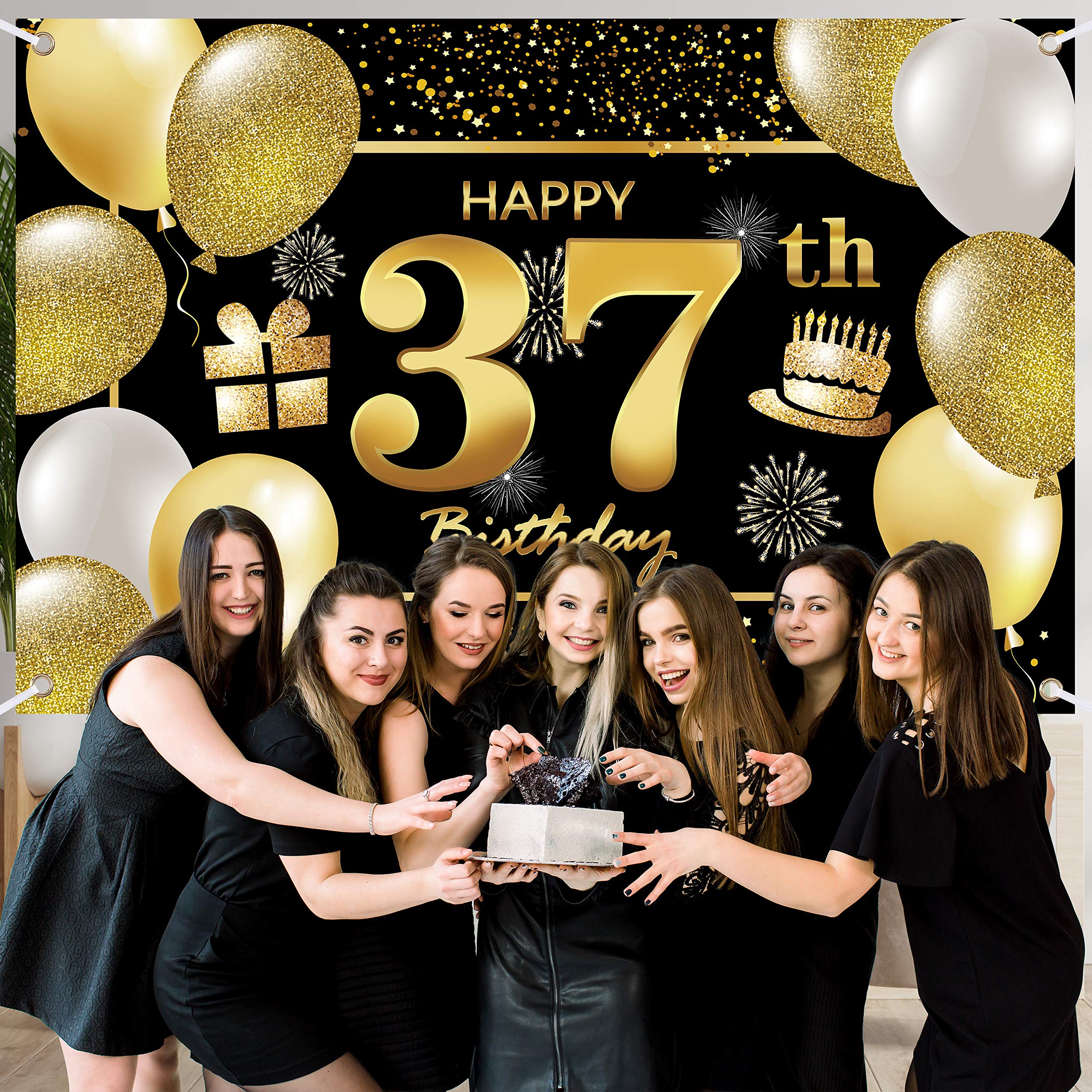 37th Happy Birthday Banner - Birthday Decorations for Men, Party Supplies, Backdrop for Adult Birthday Celebrations - Perfect for Home, Office & Outdoor Parties
