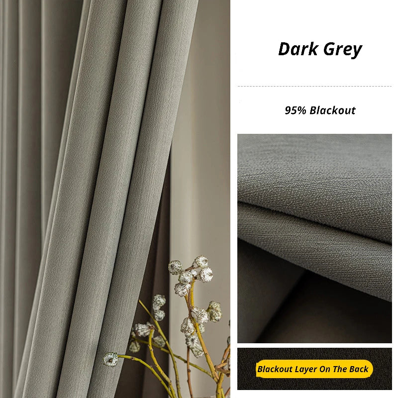 Juliet Chenille Minimalist Jacquard Blackout Custom Curtains for Living Room & Bedroom - Thermal Insulated Light Blocking Drapes for Home Decor