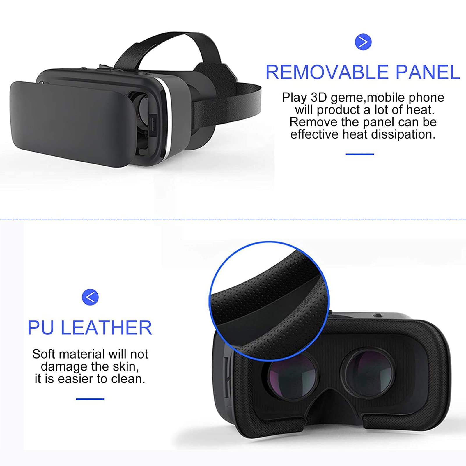 HTYQ 360° 3D VR Headset, Adjustable Virtual Reality Glasses for Kids & Adults - Compatible with iPhone & Android Phones (4.7-6.53 Inch) - Perfect for Gaming, Movies & Virtual Tours