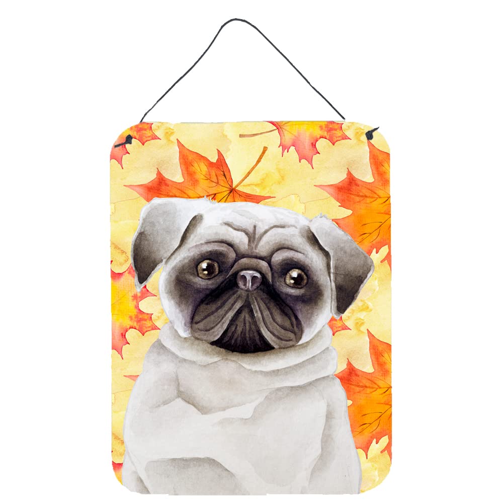 Caroline's Treasures CK1406DS1216 Pug Fall Wall Decor - Aluminum Metal Sign for Kitchen, Bar, Bathroom, Front Door - 12x16 Multicolor Home Plaque - Perfect for Seasonal Decor, Gifts & Farmhouse Style