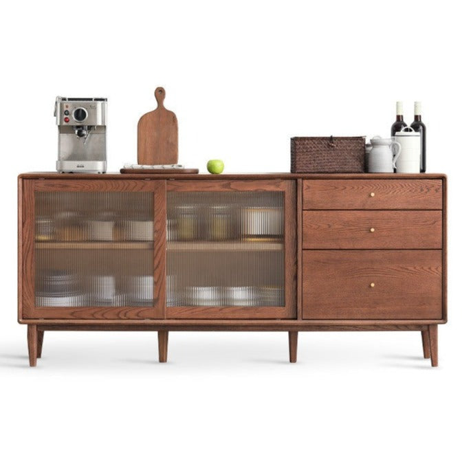 Solid Oak Wood Sideboard Buffet Cabinet - Rustic Farmhouse Dining Room Storage for Dishes, Linens & Entertaining Essentials