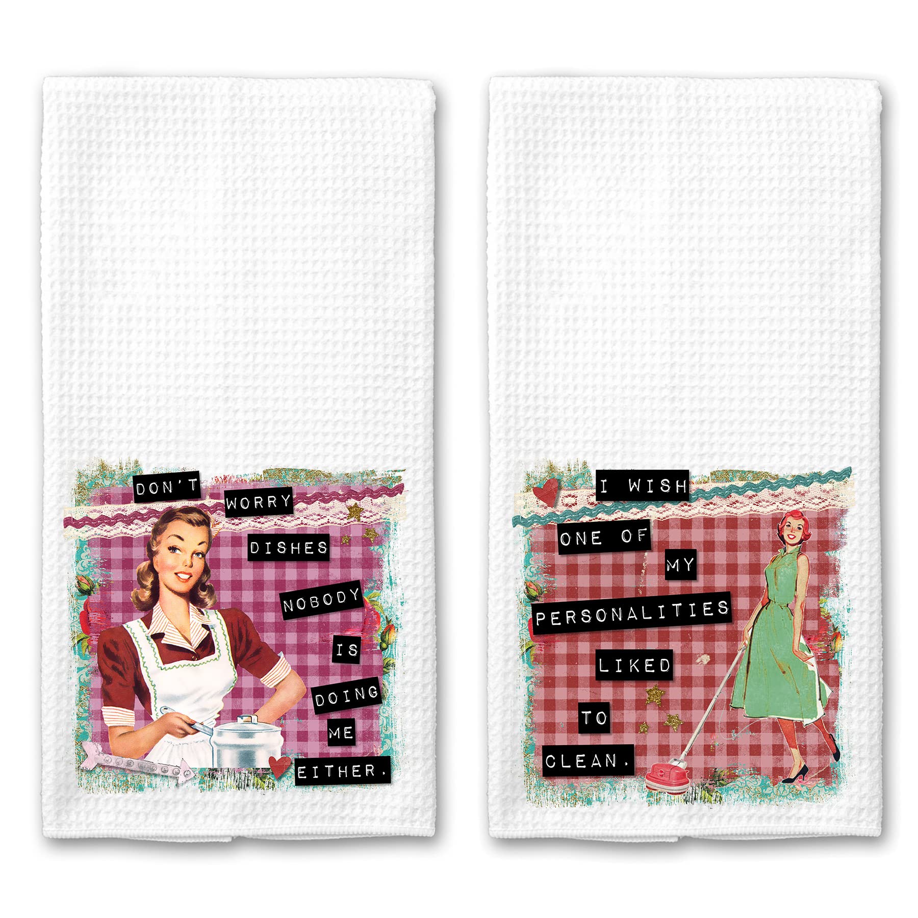 Funny Vintage Housewife Microfiber Kitchen Towels - Set of 2 for Dog Lovers | Absorbent Dish Drying & Cleaning Cloths | Perfect for Kitchen, Cooking & Pet Care