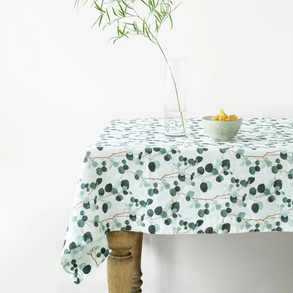 Premium White Eucalyptus Linen Hemmed Tablecloth - Elegant Dining & Home Decor for Weddings, Parties, and Everyday Use