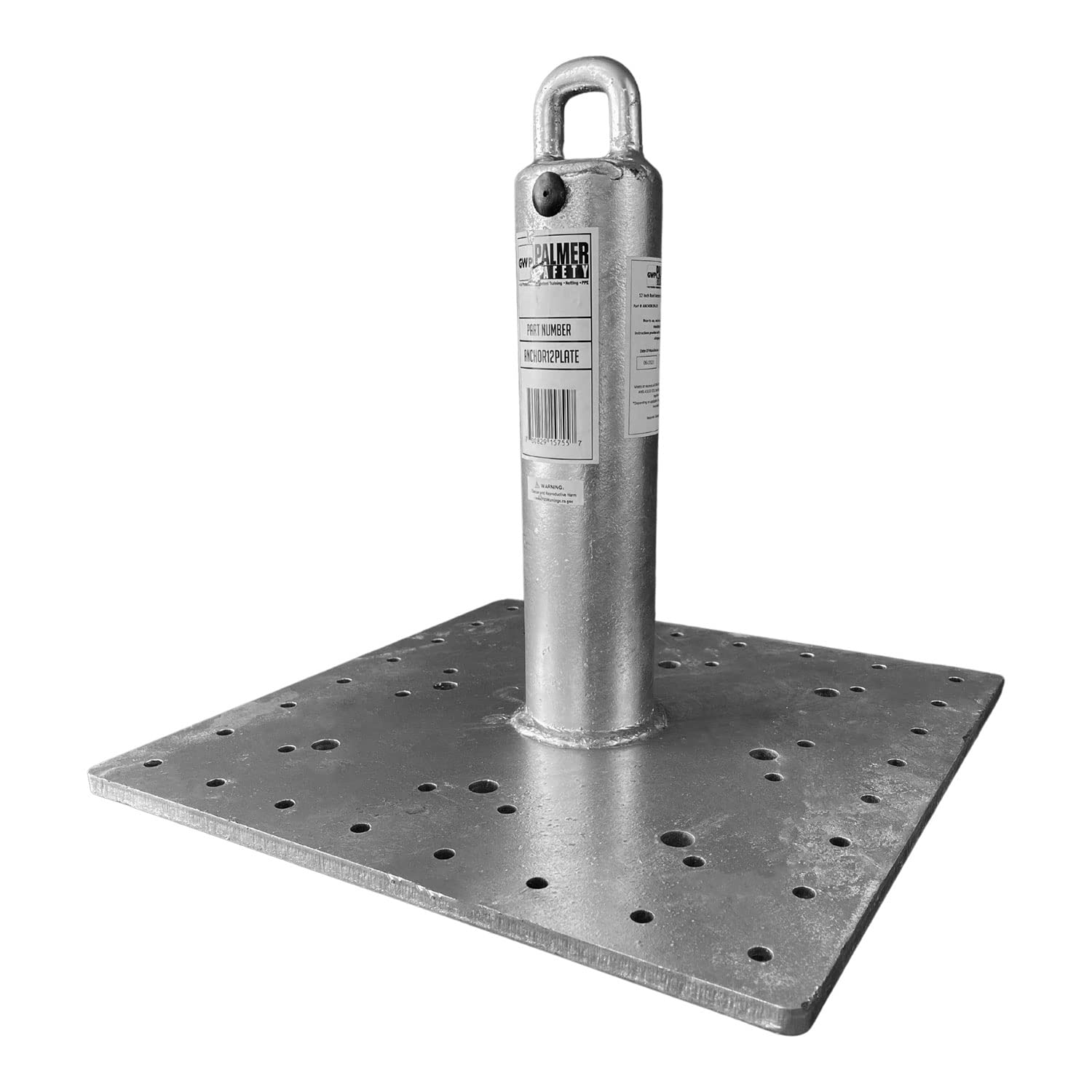 Palmer Safety Galvanized Roof Anchor with Base Plate - 18 Inch Tall for Wood, Metal & Concrete Surfaces | Fall Protection Equipment for Roofing & Construction Work