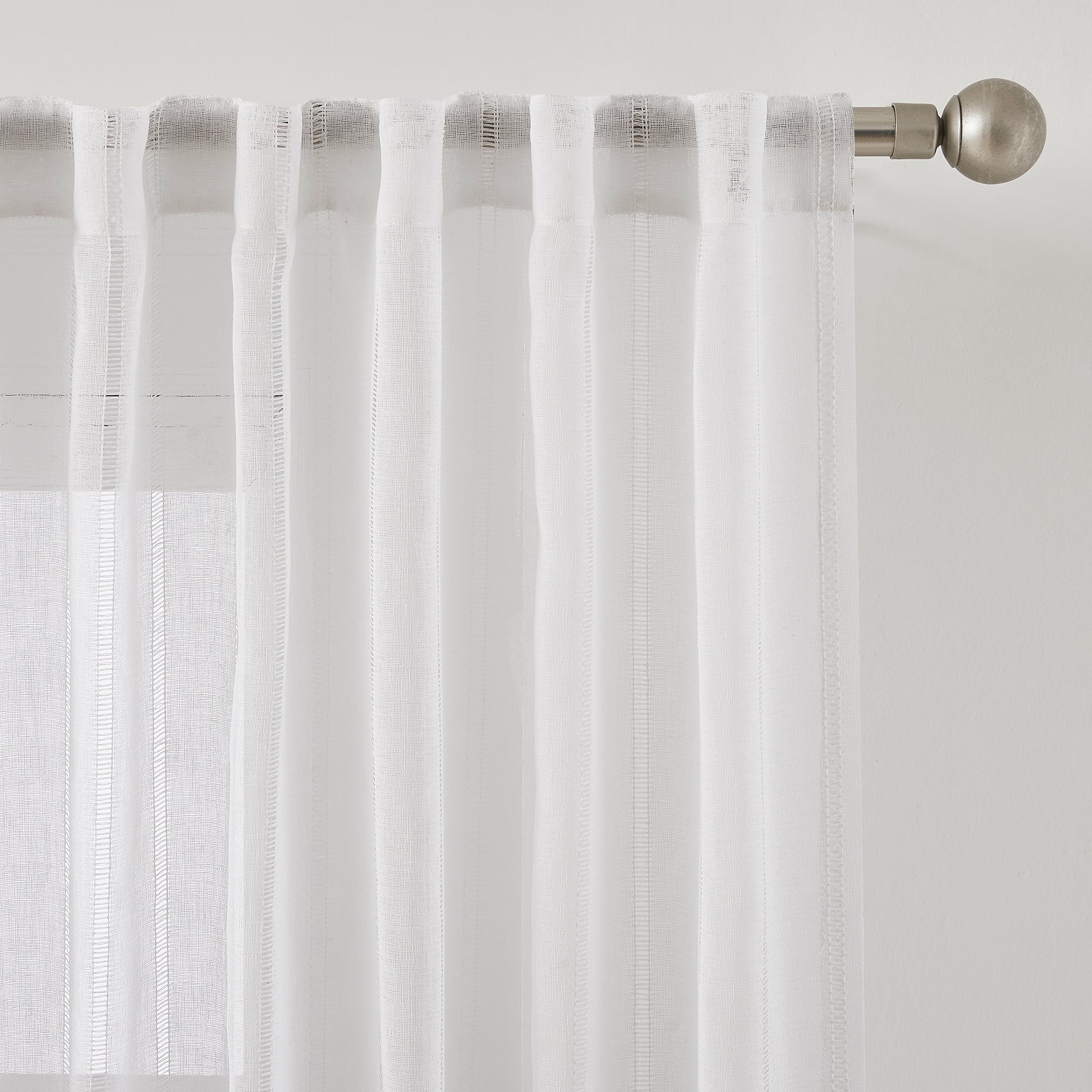 Calia Textured Stripe Sheer Window Curtain Panels - Light Filtering Privacy Drapes for Living Room & Bedroom