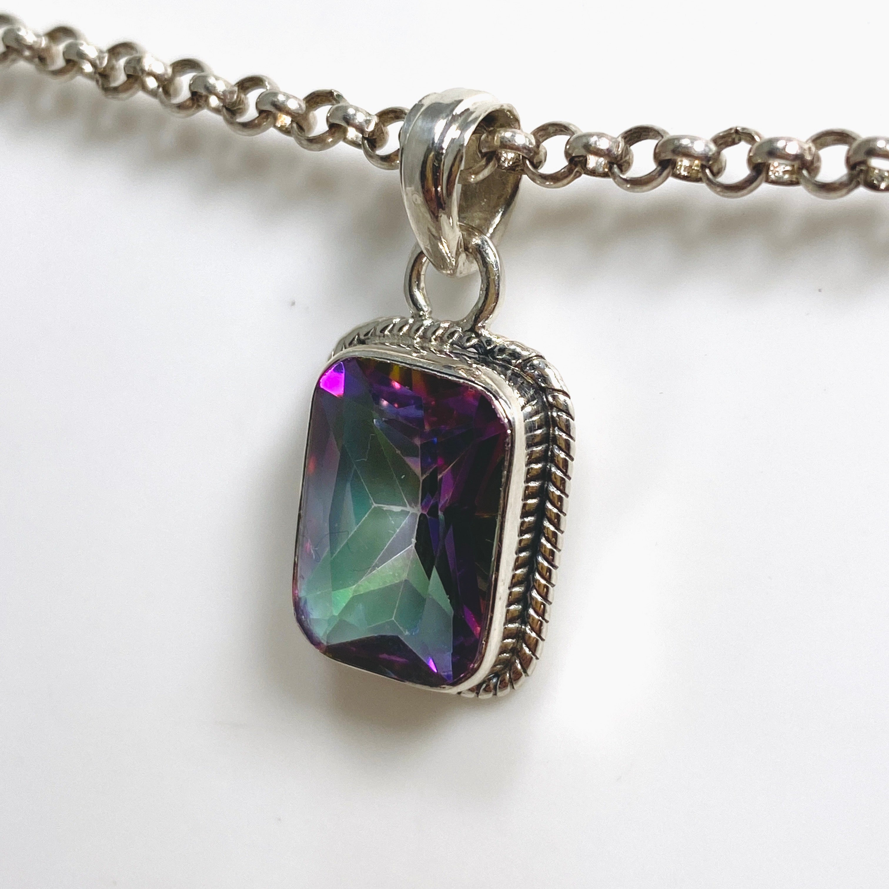 Stunning Mystic Topaz Rectangular Faceted Boho Pendant Necklace - KPGJ4591 | Perfect for Bohemian Style, Layering & Special Occasions