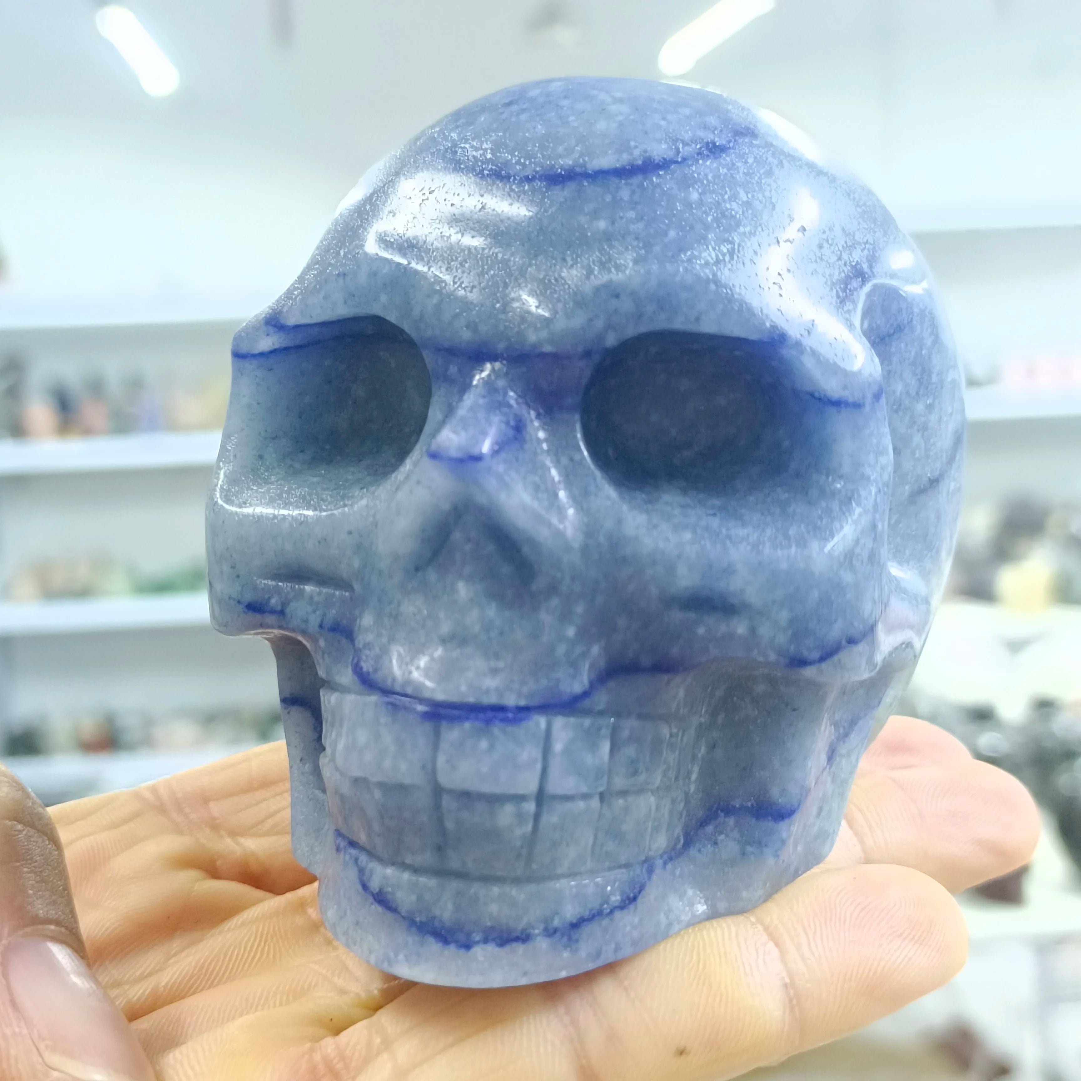 Natural Blue Aventurine Crystal Skull Carving - Healing Stone for Reiki, Energy Cleansing & Meditation - Perfect for Spiritual Practice, Home Decor & Gift Giving