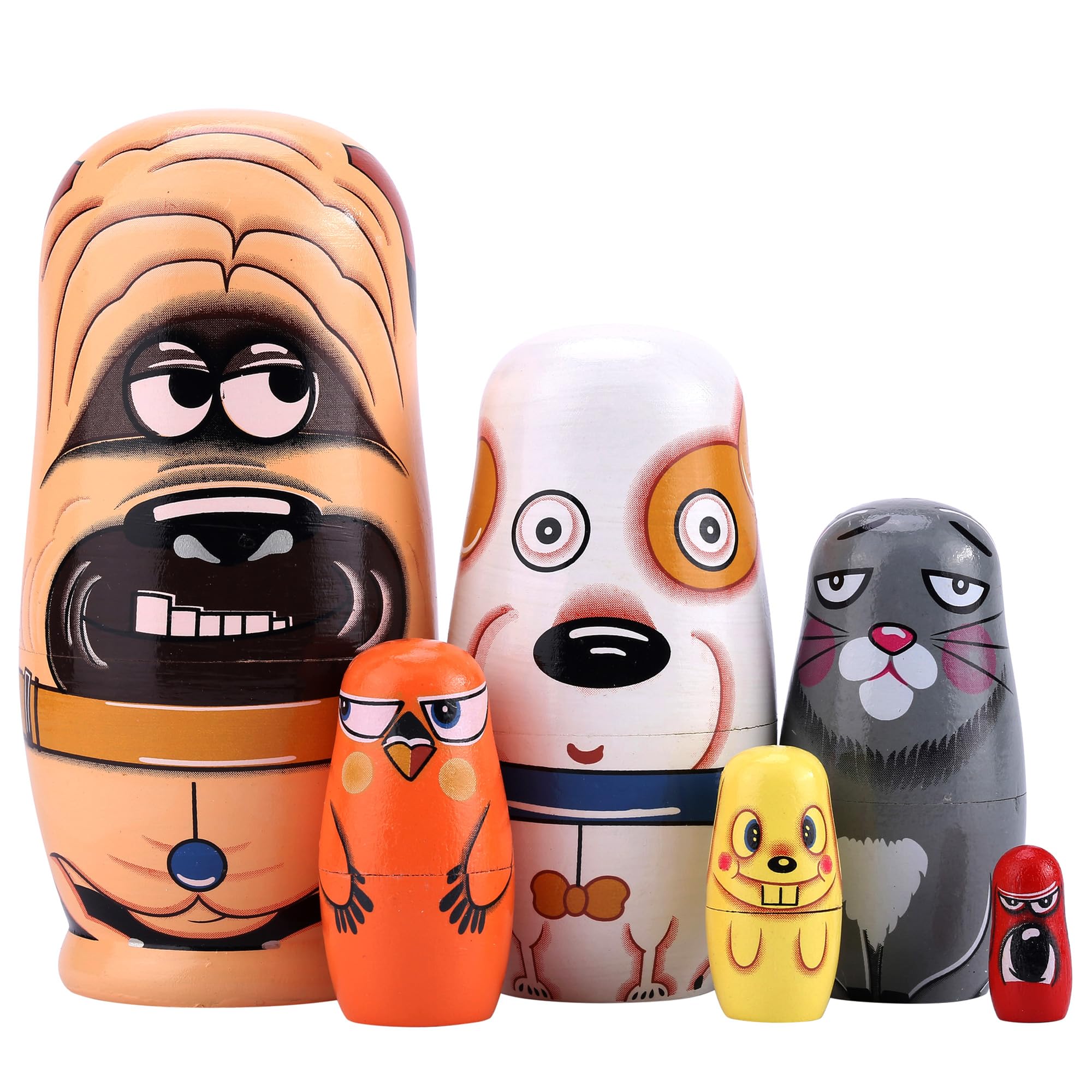 Yoption 5Pcs Handmade Russian Nesting Dolls - Wooden Cute Dog Matryoshka Dolls Set for Kids, Christmas Birthday Gift, Home Decor & Collectible (Cute Dogs Design) | Perfect for Nursery Decor, Kids Room, Gift Giving & Russian Culture Enthusiasts
