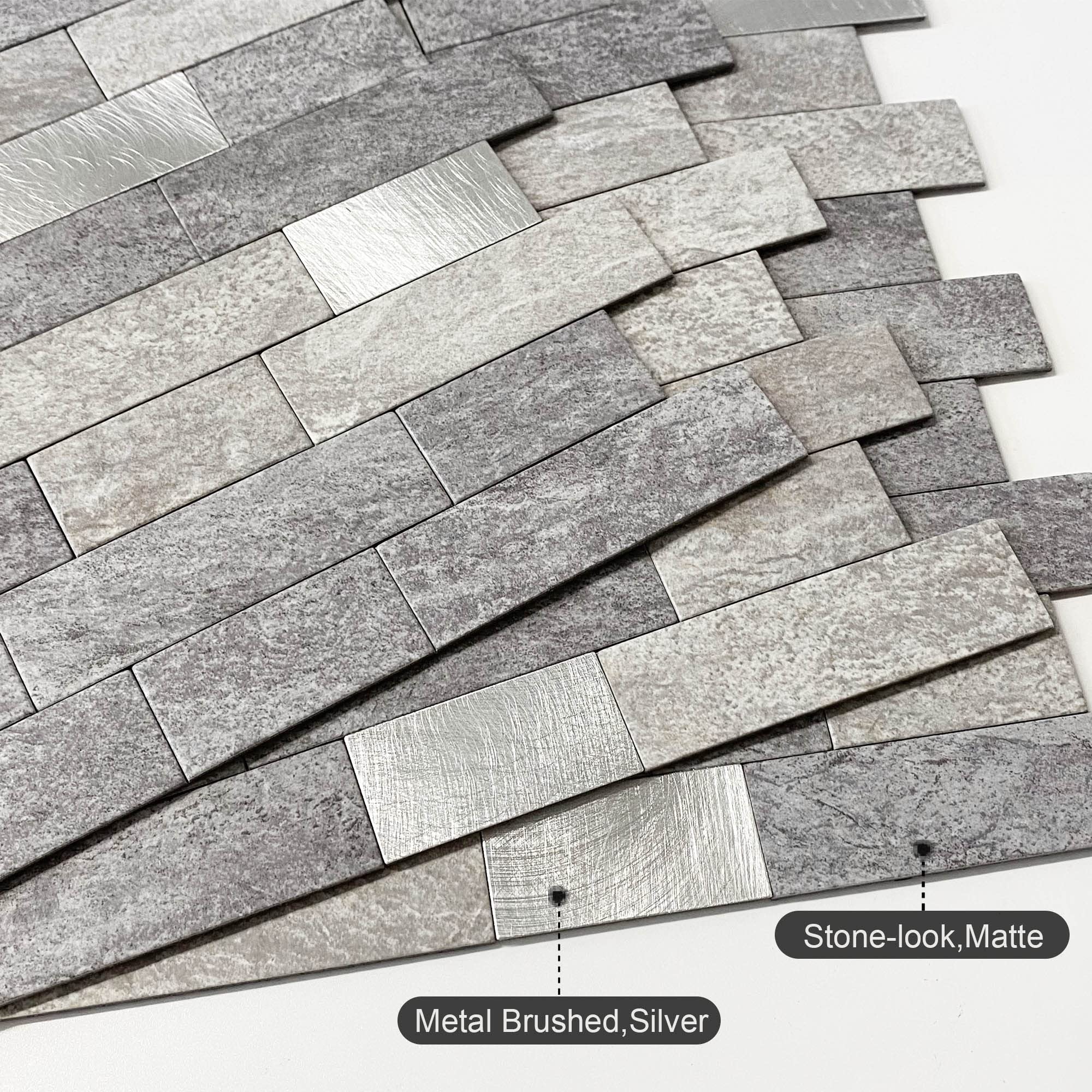 BeNice 3D Brick Matte Peel and Stick Backsplash Tiles - Waterproof Self-Adhesive Wall Stickers for Kitchen, Bathroom, Shower, Fireplace Surround (5pc Gray Mix) - Easy DIY Home Renovation & Decoration Solution