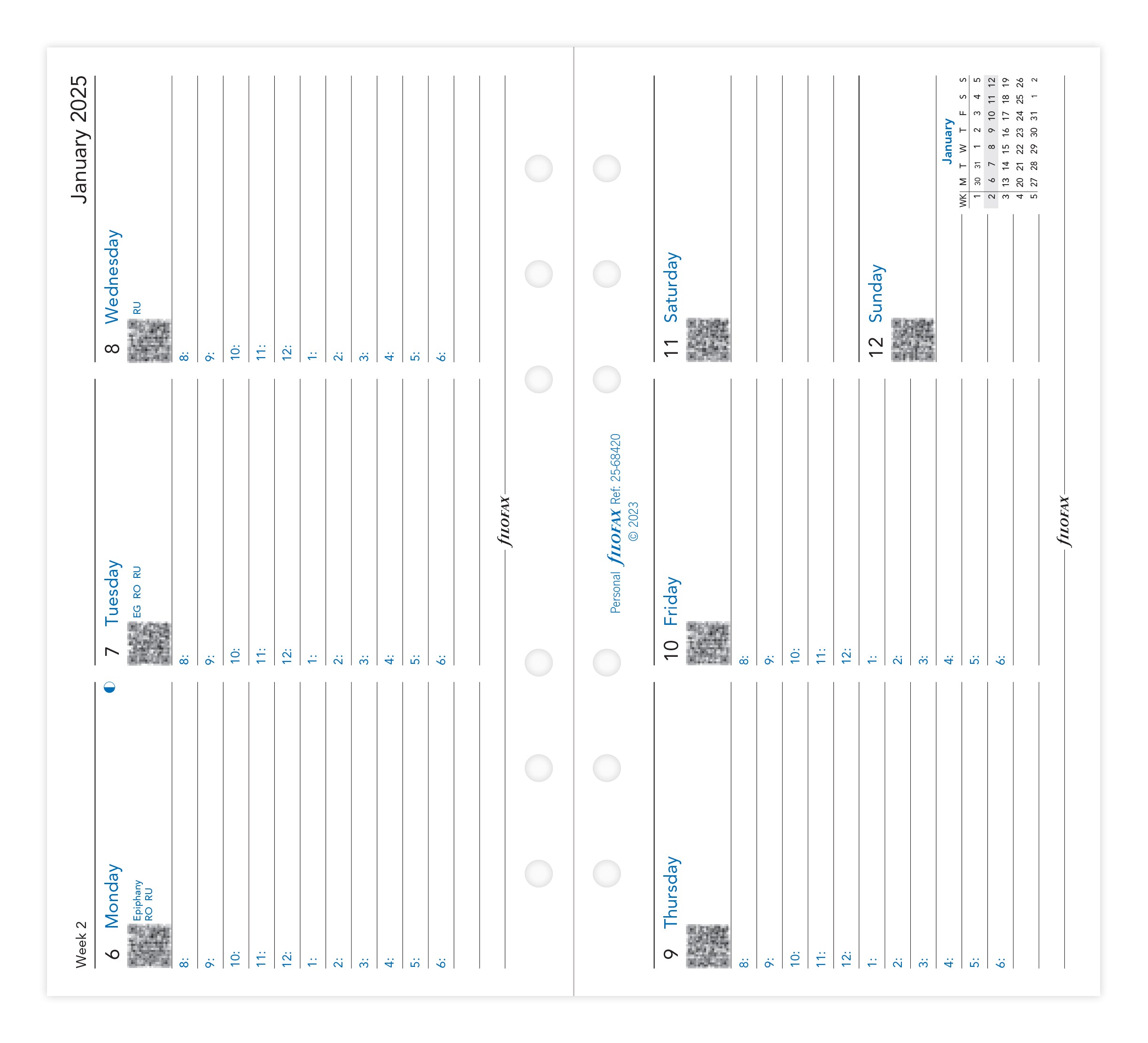 2025 Filafax Personal Refill Planner - Week to View with Appointments, Landscape Format (95mm x 171mm) - Perfect for Office, School & Daily Organization