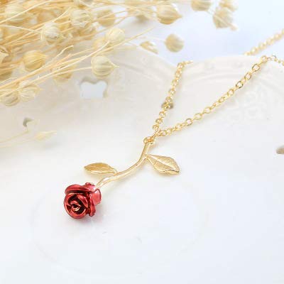 Red Rose Flower Statement Necklace for Women - Rose Gold Choker with Floral Pendant, Boho Charm Jewelry - Perfect Gift for Valentine's Day, Anniversary & Special Occasions