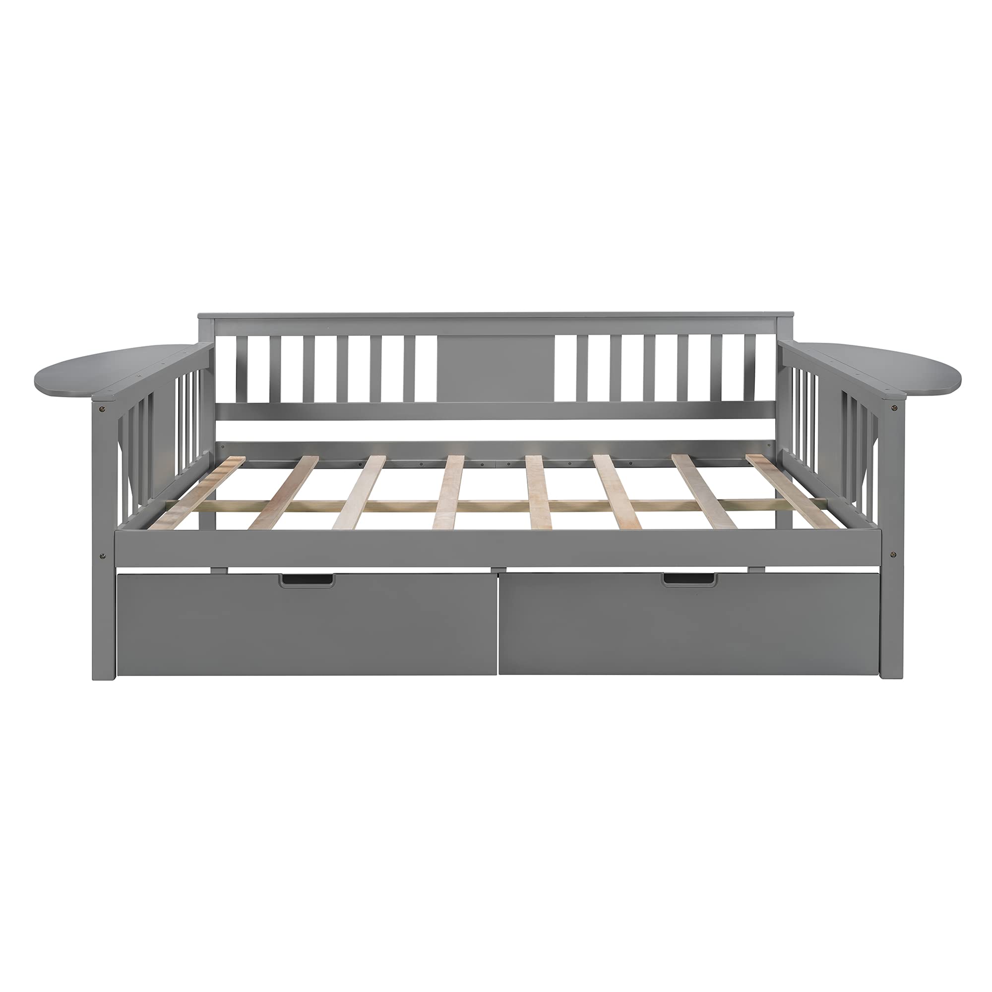 **Solid Wood Daybed with 2 Folding Tables & 2 Drawers - Full-Size Multi-Functional Bed Frame for Kids, Teens & Guest Rooms - No Box Spring Needed - Perfect for Small Spaces, Sleepovers & Home Offices**