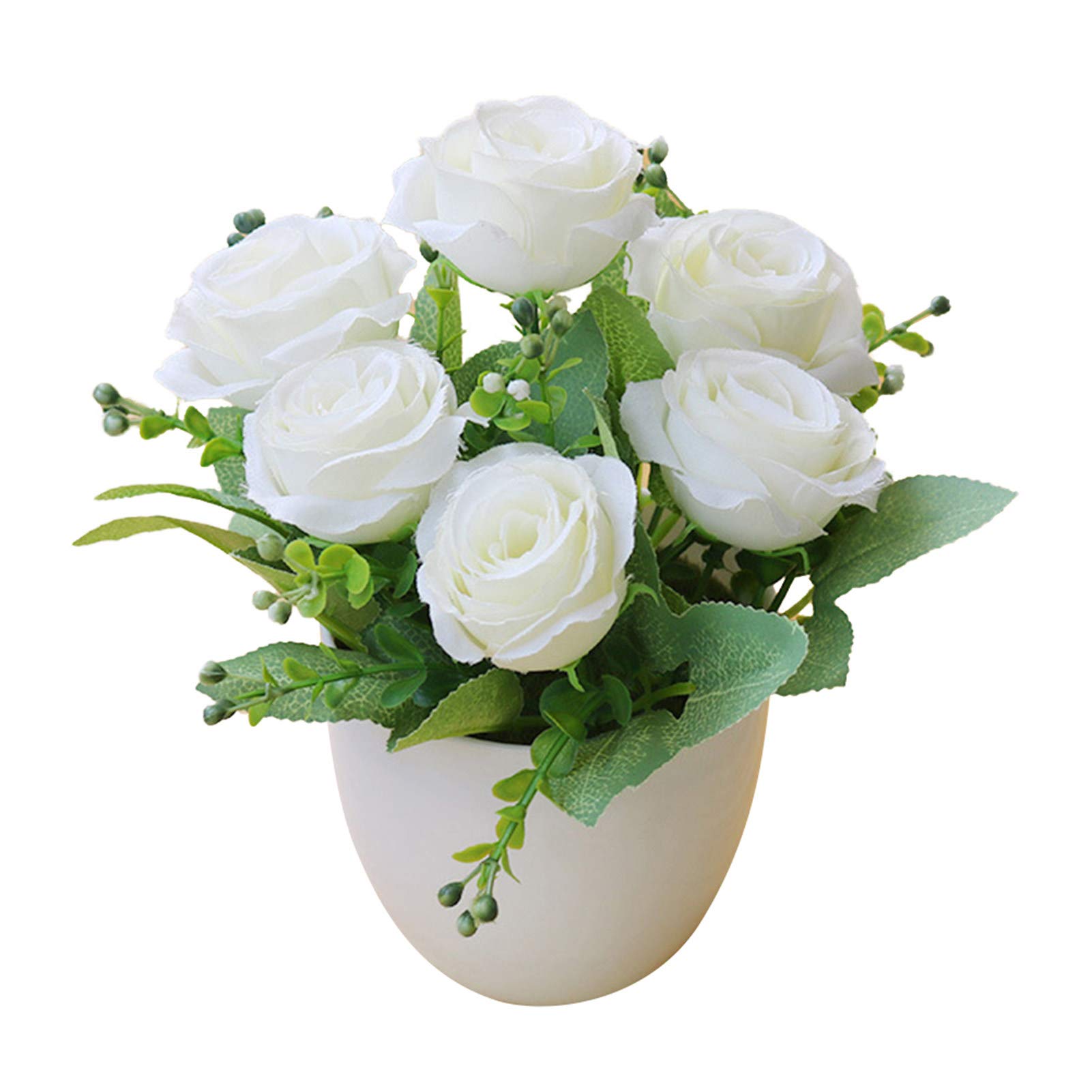 Beautiful Artificial Rose Bonsai - Realistic Plastic Potted Plant Decor for Home, Office, Living Room - Perfect for Tabletop, Shelf & Window Display