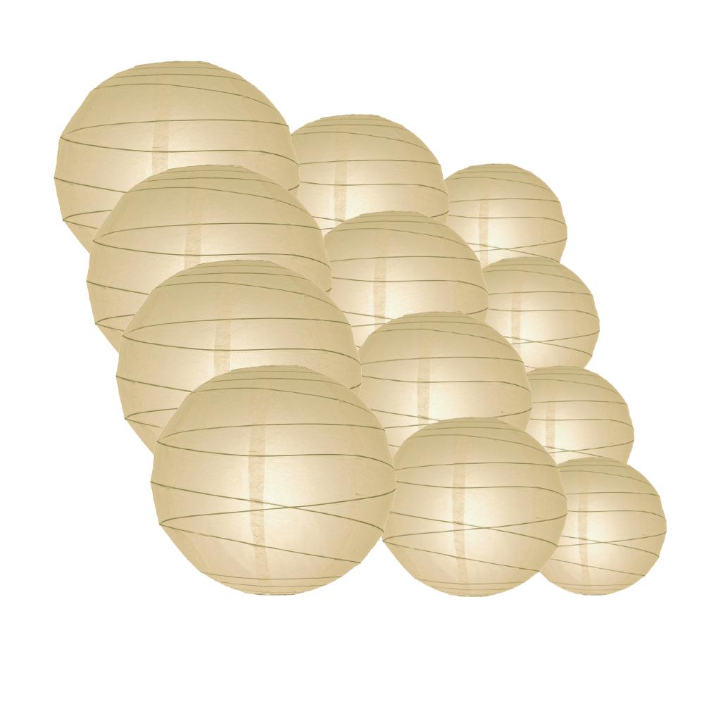 12-Piece Beige & Ivory Paper Lantern Set - 12/10/8 Inch Hanging Decorations for Wedding, Party, Home & Garden Decoration