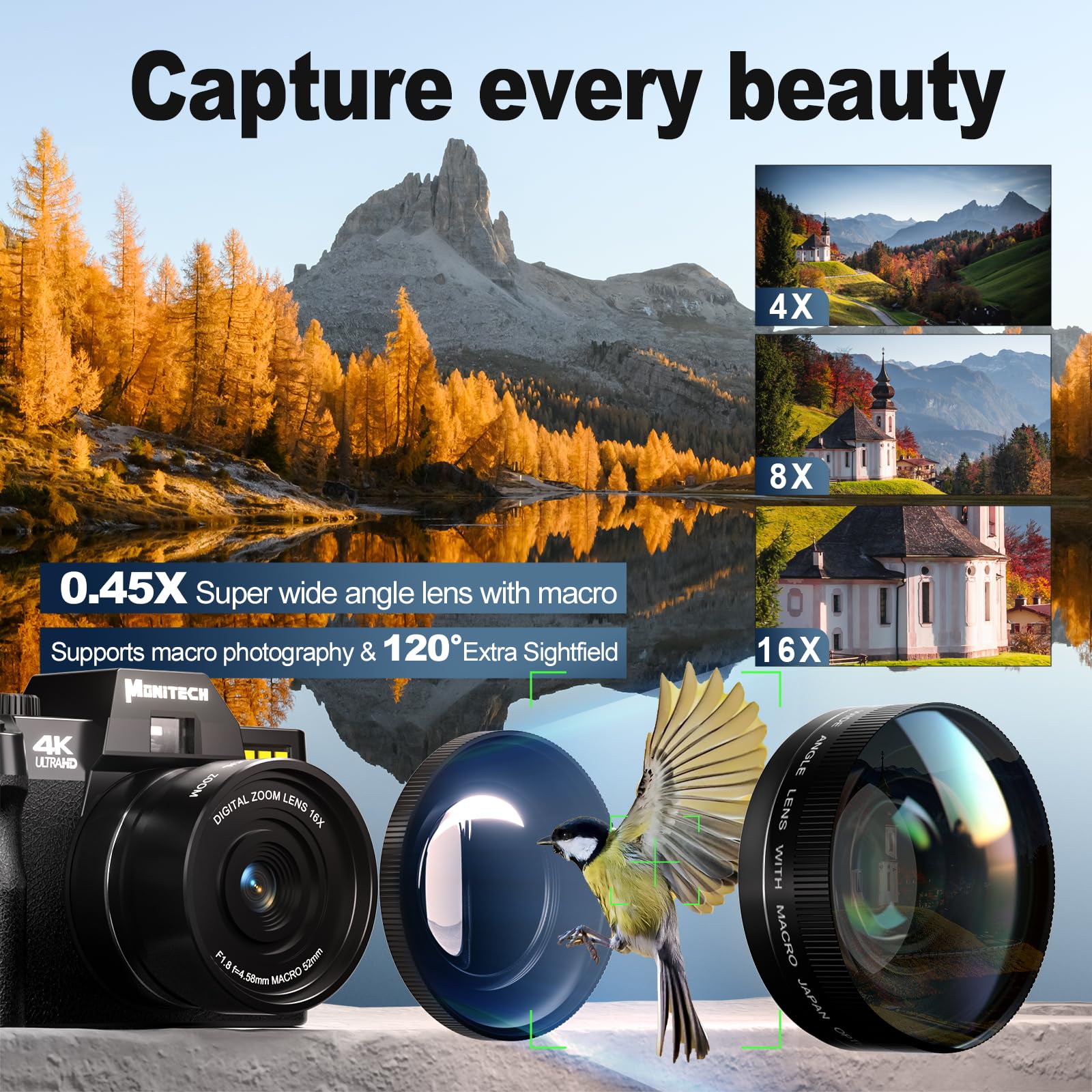 4K Digital Camera for Photography & Vlogging - 48MP YouTube Camera with 180° Flip Screen, 16X Zoom, Autofocus, Flash, 52mm Wide Angle & Macro Lens - Includes 2 Batteries & 32GB SD Card (S100, Black) - Perfect for Travel, Blogging, and Content Creation