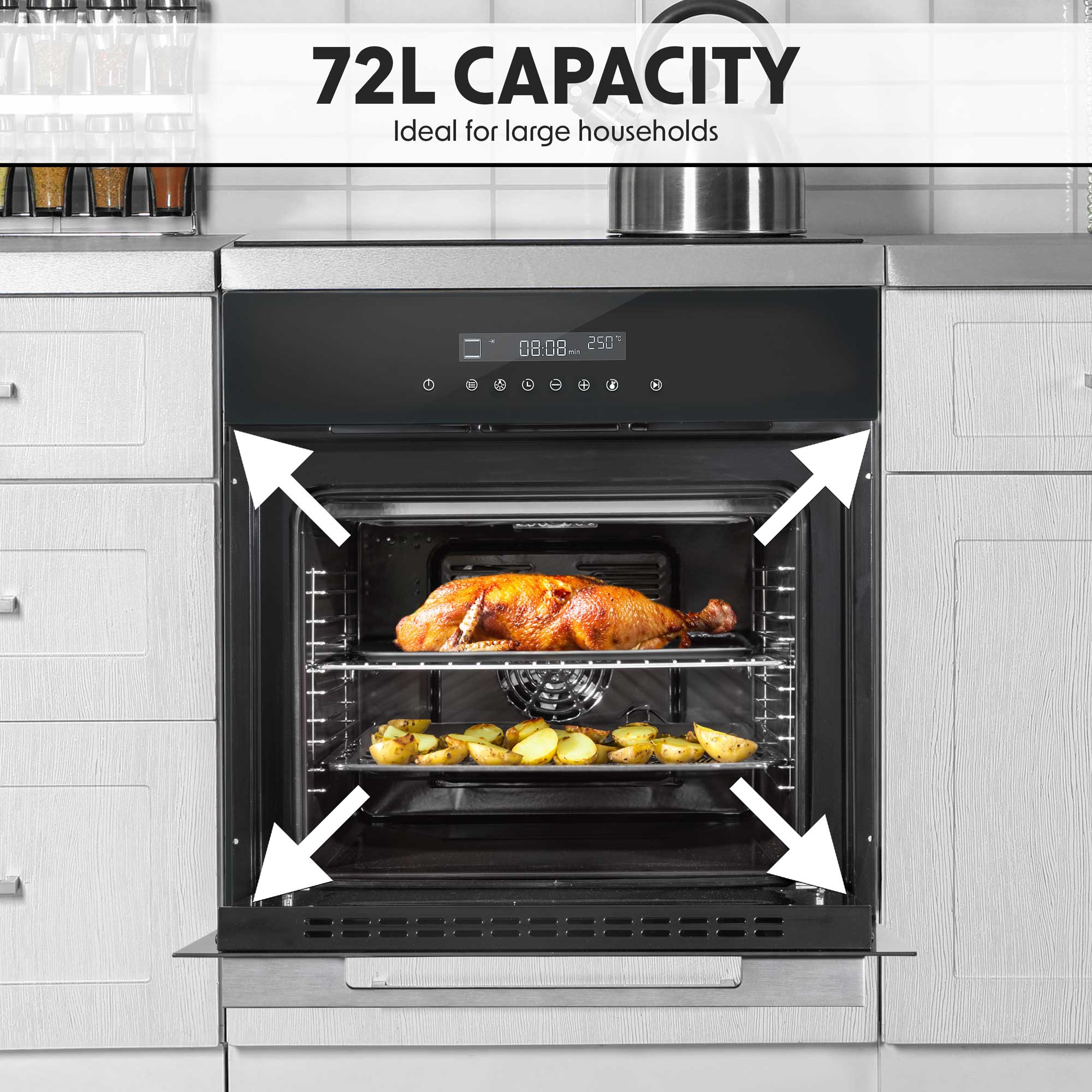 Baridi 60cm Built-In Electric Oven with 10 Functions & Fan Assisted Cooking - 72L Capacity, Touchscreen Control - Perfect for Baking, Roasting & Family Cooking