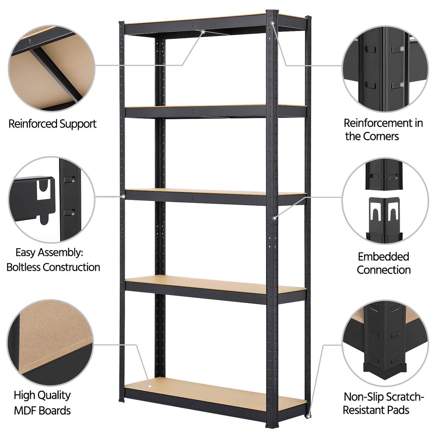 Yaheetech 2-Pack Heavy Duty 5-Tier Metal Garage Shelving Units - 90 x 30 x 180cm Black Storage Shelves with 175KG Capacity Per Shelf - Perfect for Garage Organization, Warehouse Storage & Home Utility Racks