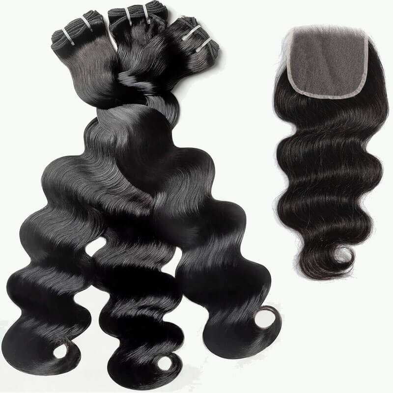 Eullair Body Wave Bundles with Closure 3/4 PCS - 4x4 5x5 6x6 HD Lace Closure | Brazilian Human Hair Weave for Black Women | Perfect for Daily Wear, Parties & Special Occasions