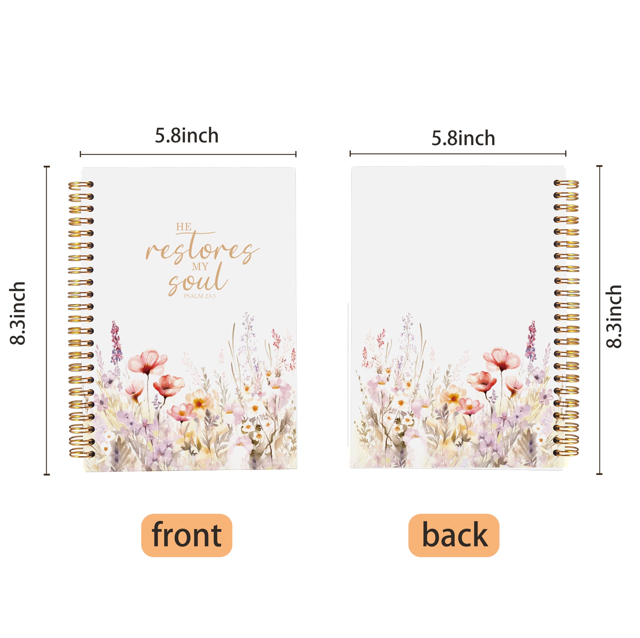 Christian Notebook for Women - Floral Spiral Prayer Journal with Bible Verse (Psalm 23:3) - 5.5x8.3 Inspirational Gift - Perfect for Bible Study, Devotional Writing & Personal Reflection