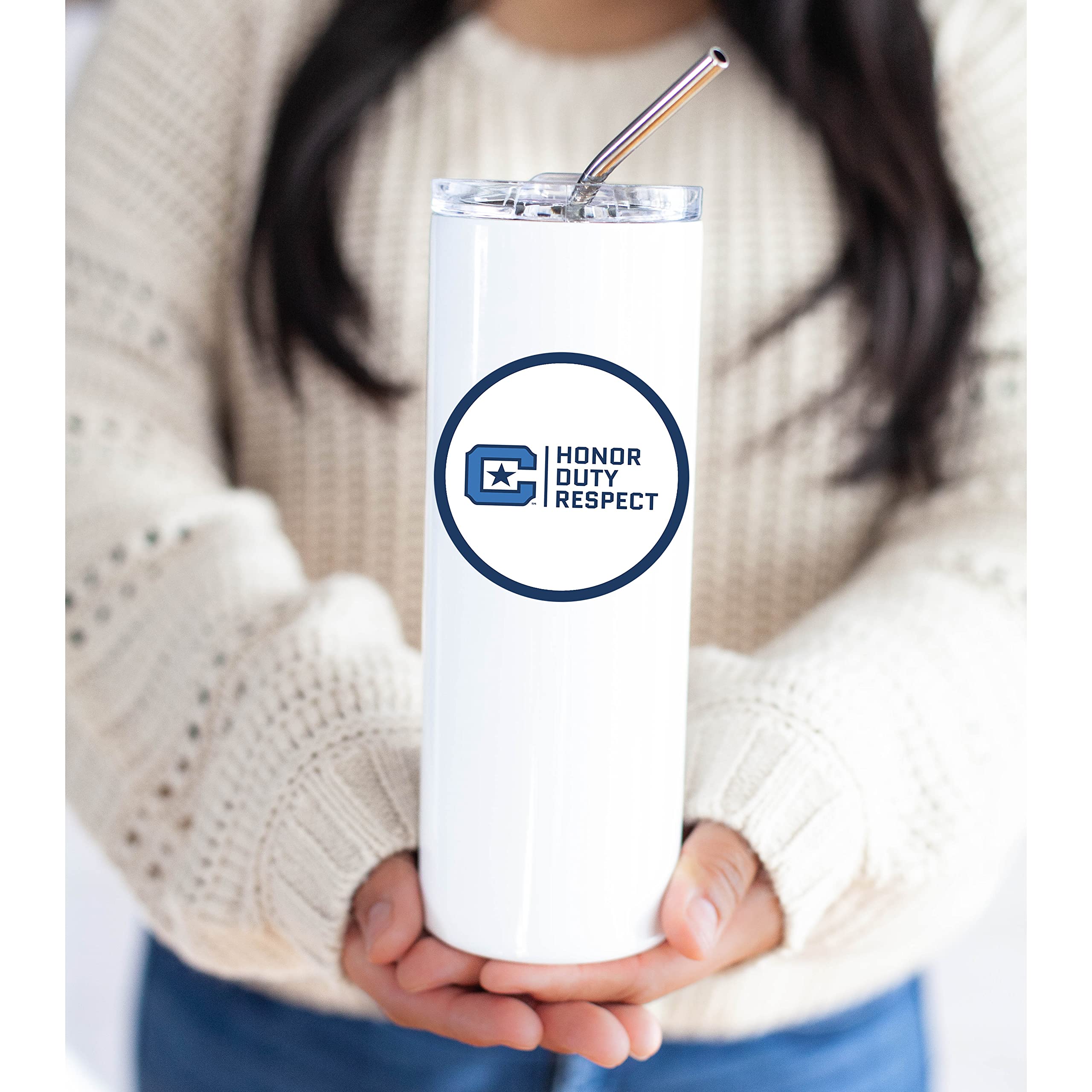 The Citadel Skinny Stainless Steel Tumbler with Straw & Lid - 20oz Double Wall Insulated Water Bottle for Hot & Cold Drinks - Perfect for Gym, Office, Travel & Outdoor Activities