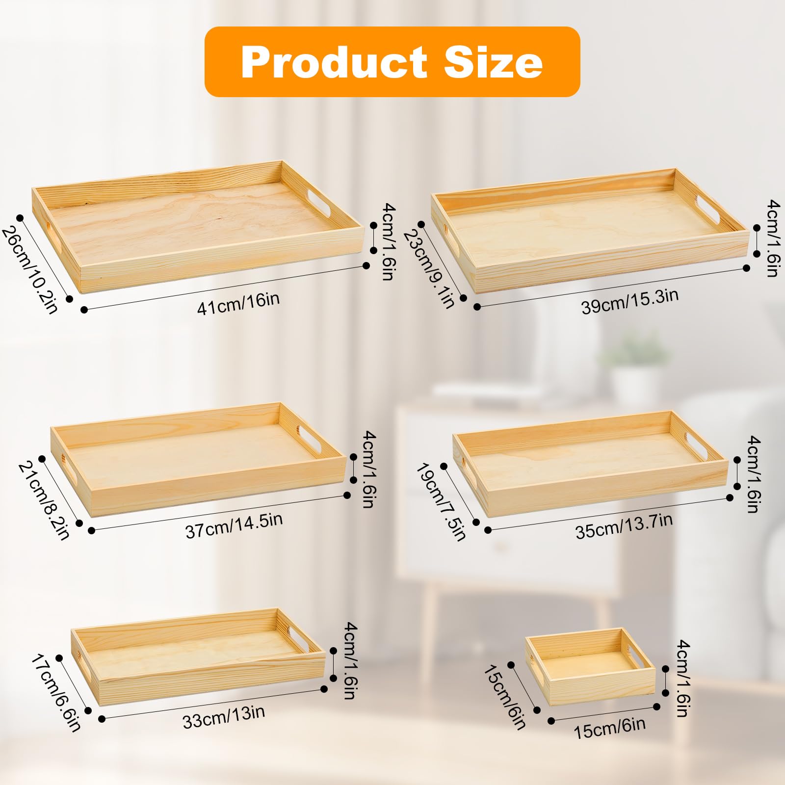 PONGJA 7-Piece Unfinished Wooden Serving Trays with Handles - Natural Wood Nested Breakfast & Snack Trays for Crafts, Montessori, Home Decor, Kitchen, Party & Dinner - Perfect for Kids' Activities, Entertaining Guests & Stylish Food Presentation