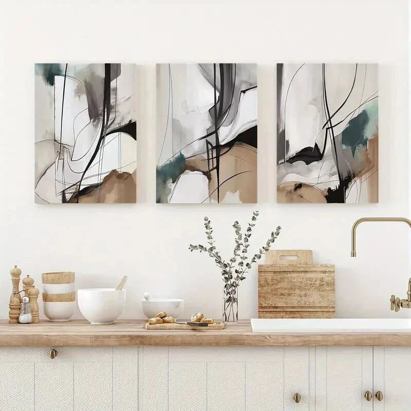 3-Piece Abstract Metal Wall Art Prints - Ready to Hang Dorm Decor for College Students | Modern Home & Office Wall Decorations