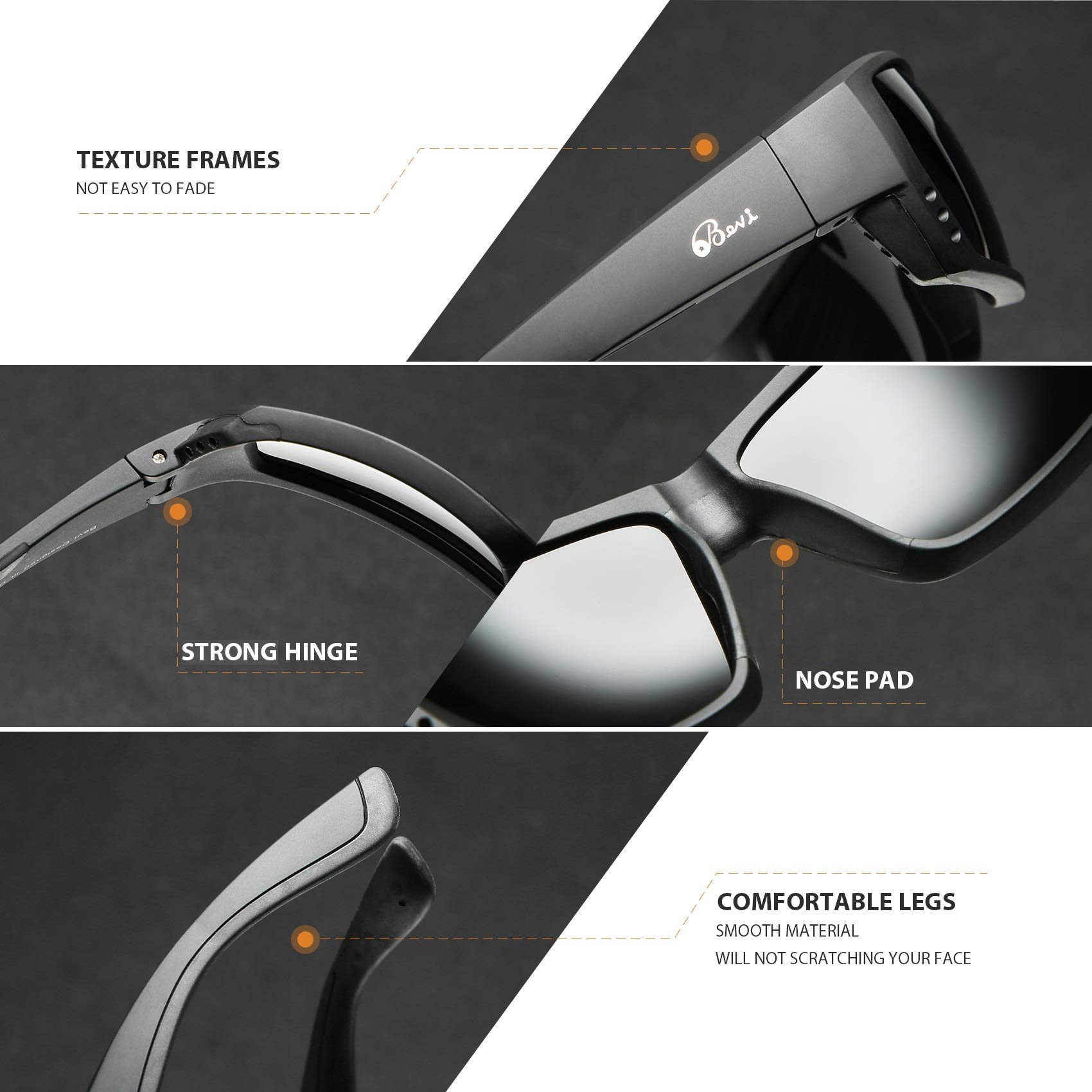 Bevi Polarized Sports Sunglasses for Men & Women - Ultralight TR90 Frame, Flexible & Durable UV Protection - Perfect for Running, Cycling, Fishing & Outdoor Activities